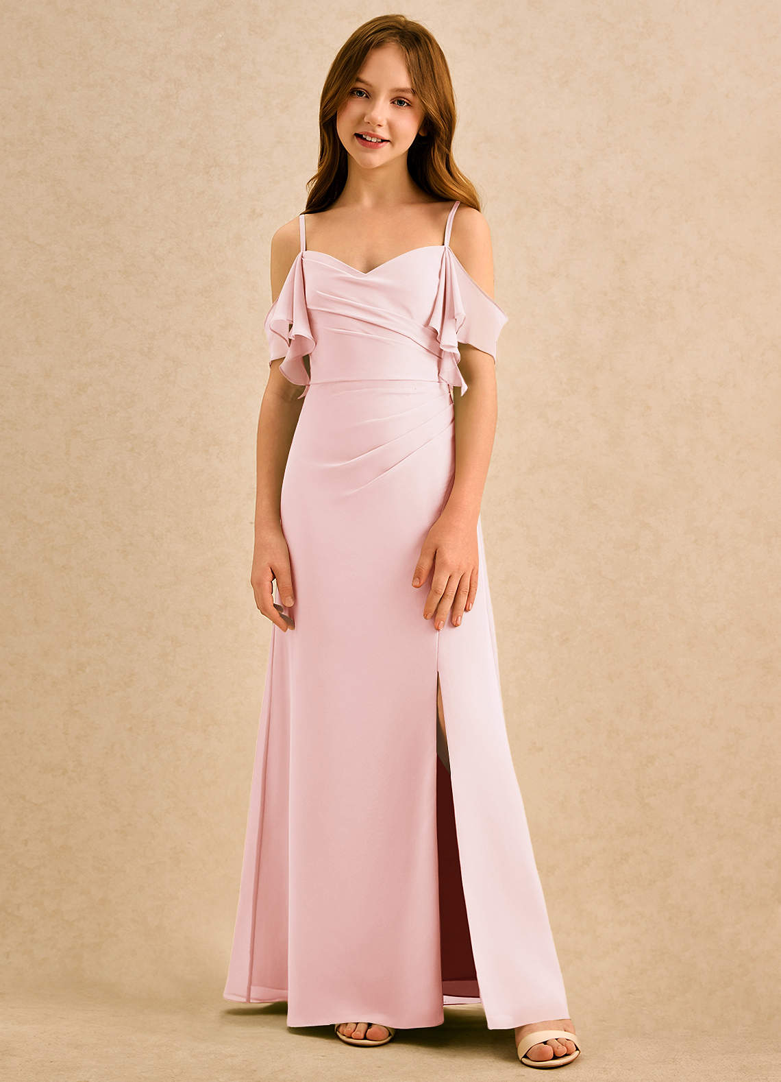 Azazie Pippy Girls Formal Sukienki dla dziewczynek sypiących kwiaty Linia A Dekolt w kształcie serca Szyfon Długość podłogi Sukienka image2