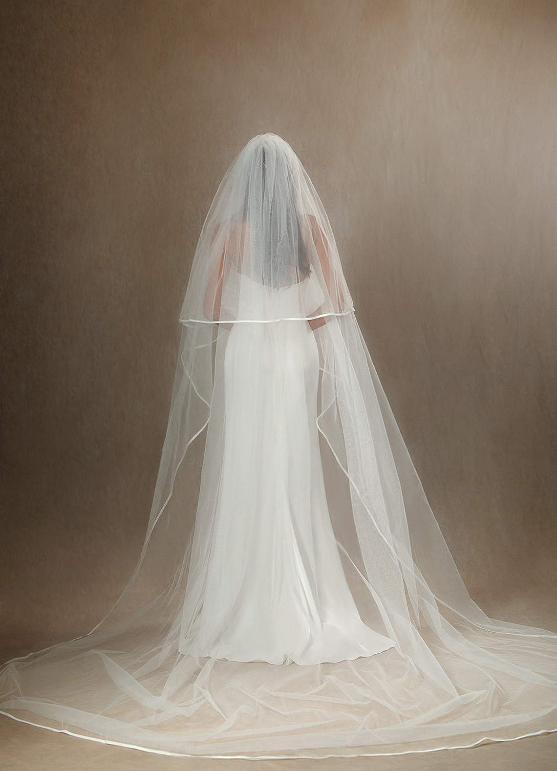 front Bordered Hem Cathedral Length Blusher Veil