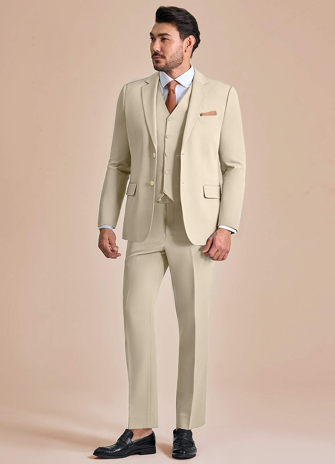 front James Tan Structured Stretch 3-piece suit