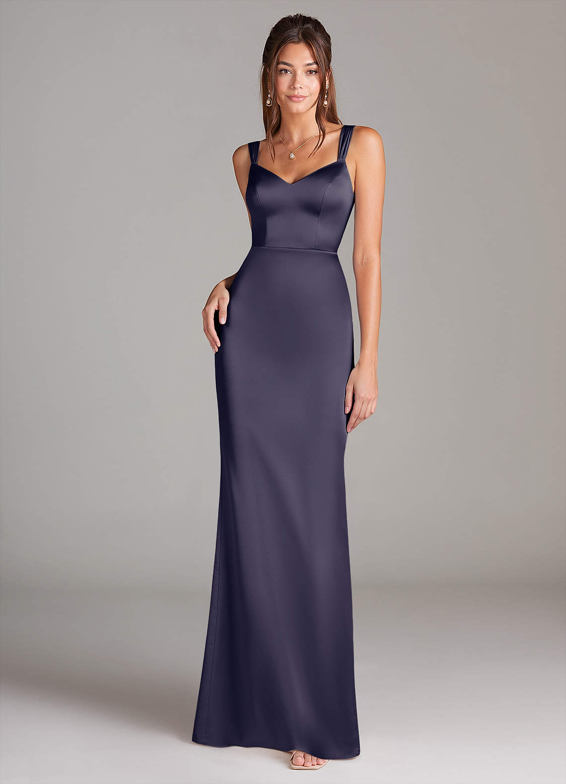 Azazie Denice Bridesmaid Dresses Stormy Sheath Pleated Stretch Satin Dress image2