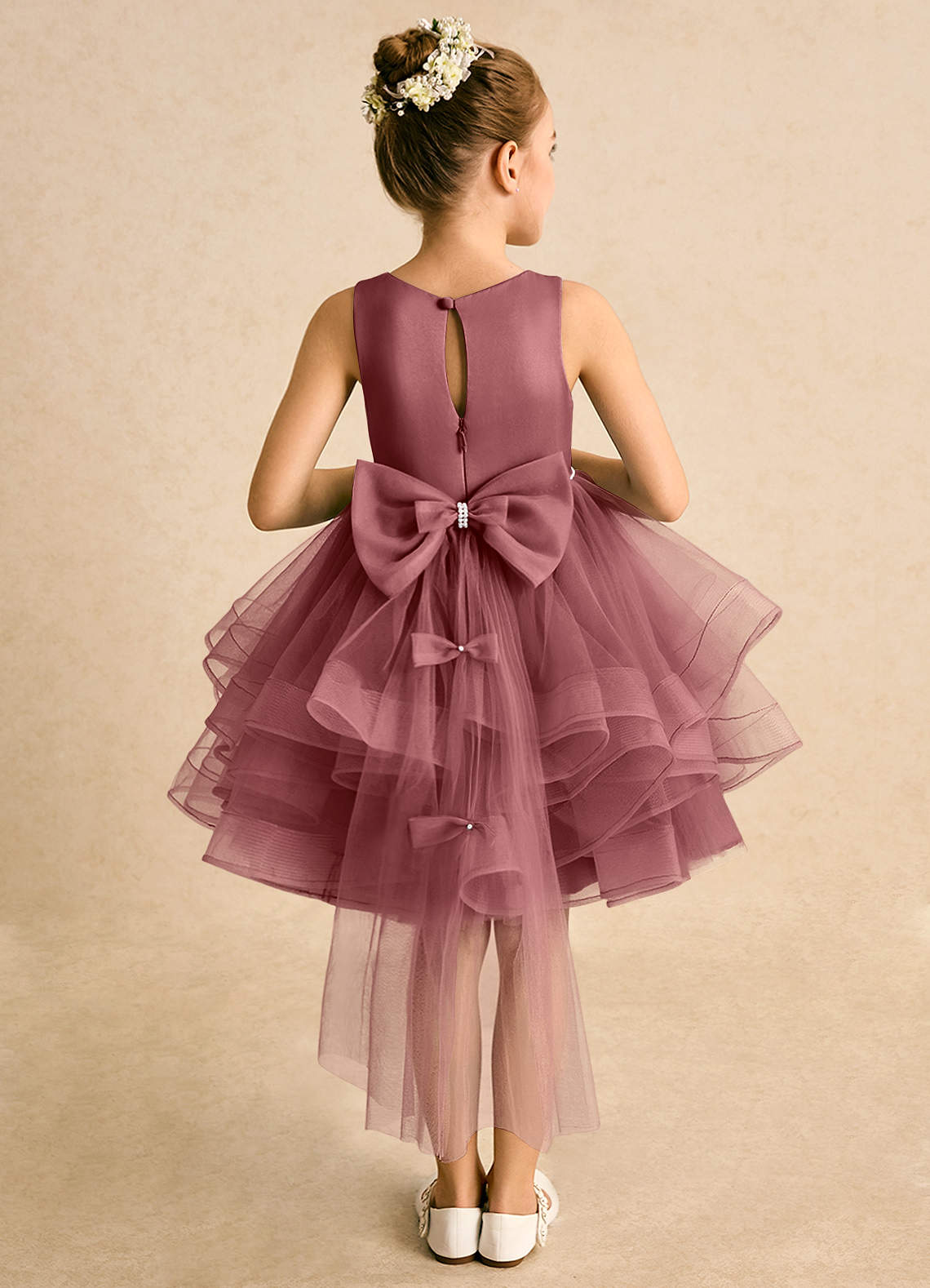 Azazie Tinie Blumenmädchenkleider Ballkleid Schleifen Tüll Kleid Amethyst image1