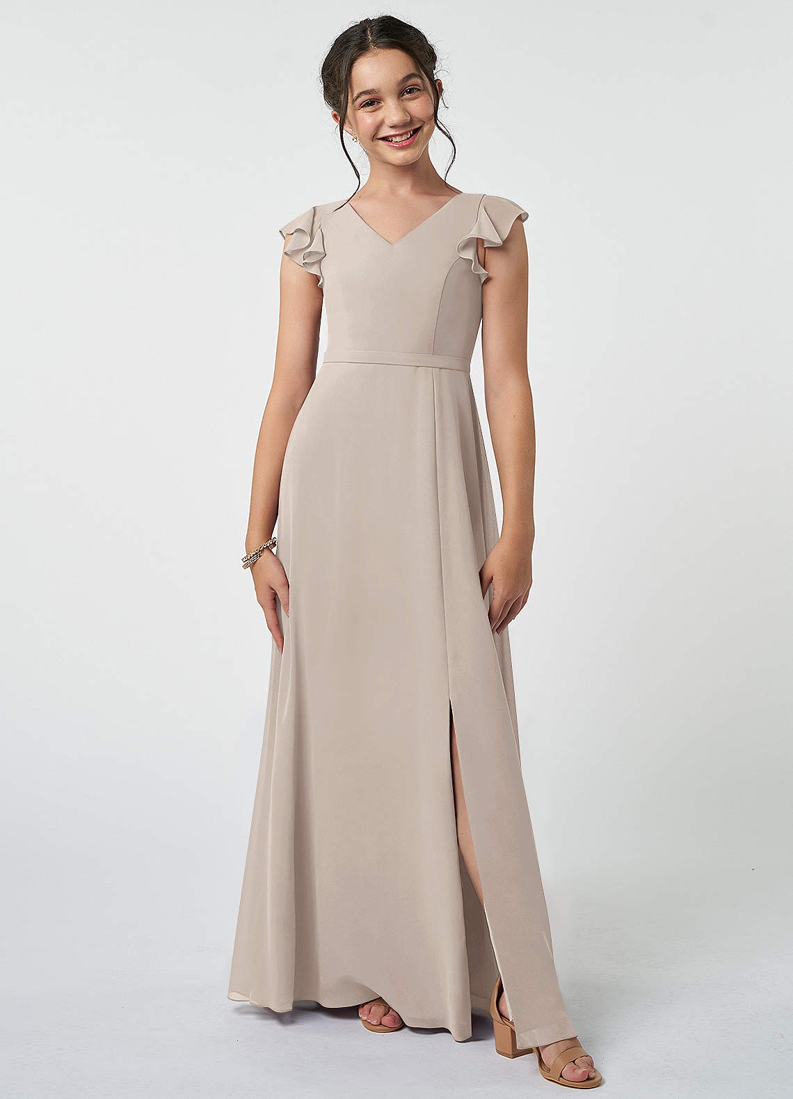 Azazie Claudine Junior Frost A-Line Pleated Chiffon Dress image1
