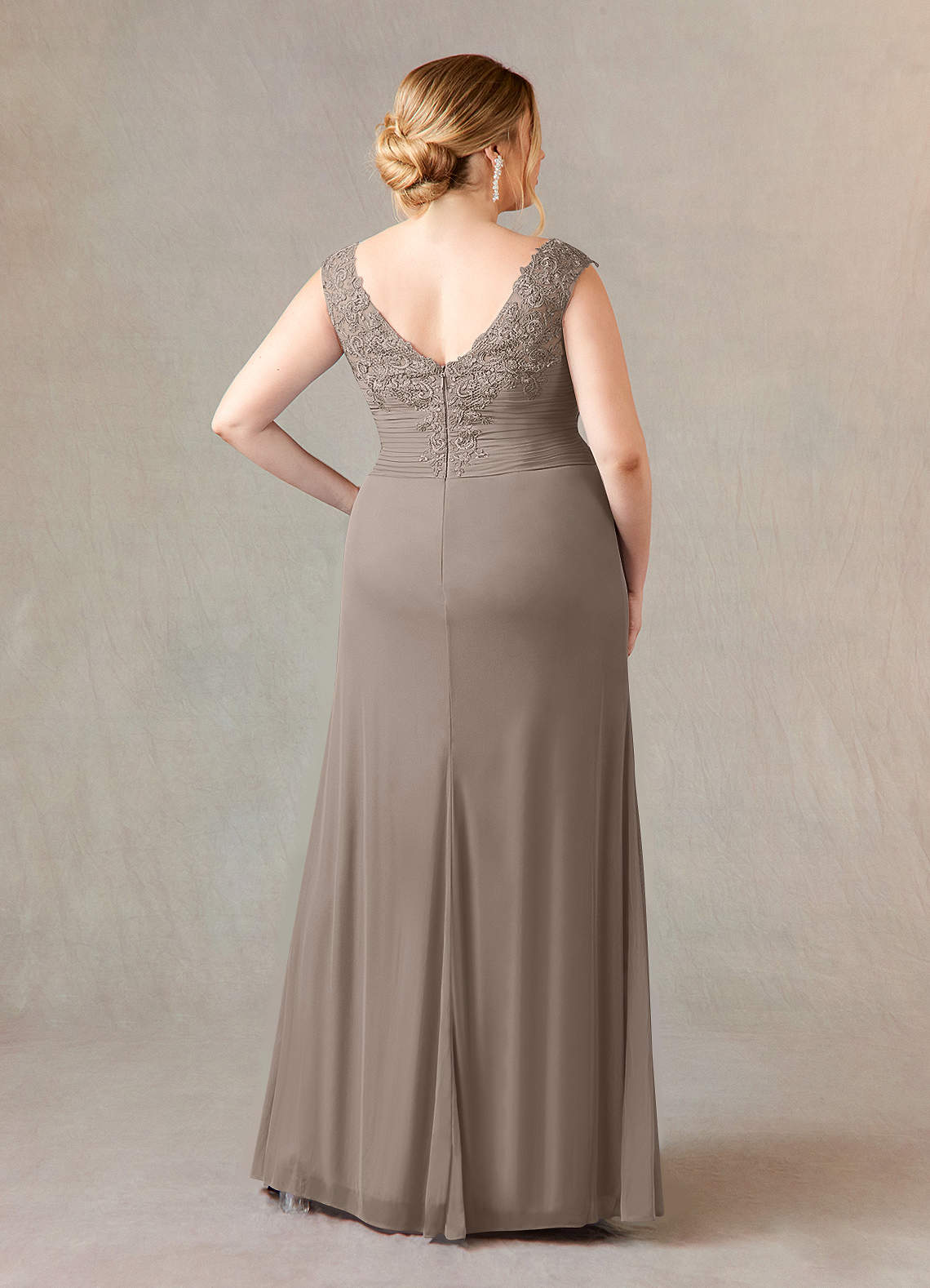 Azazie Edelin Taupe A-Line Sweetheart Neckline Pleated Mesh Dress | Azazie