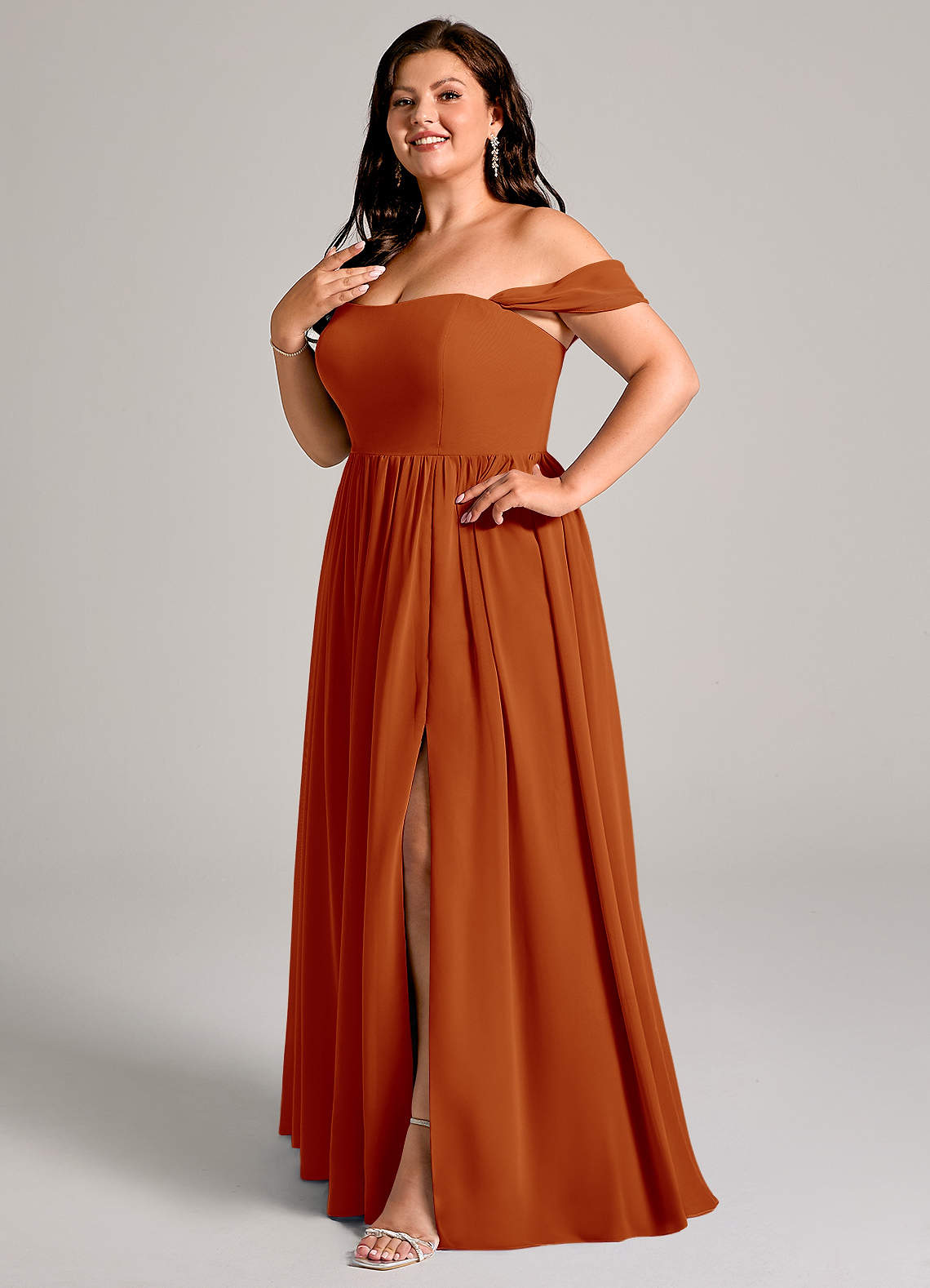 Azazie Calianna Bridesmaid Dresses Paprika A-Line Off the Shoulder Chiffon Convertible Dress image1