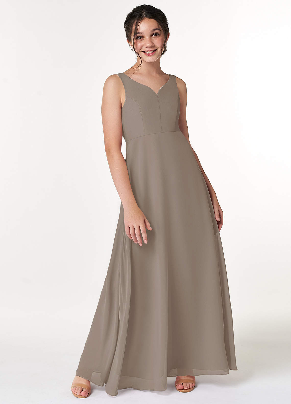 Taupe Chiffon Floor Length Dresses