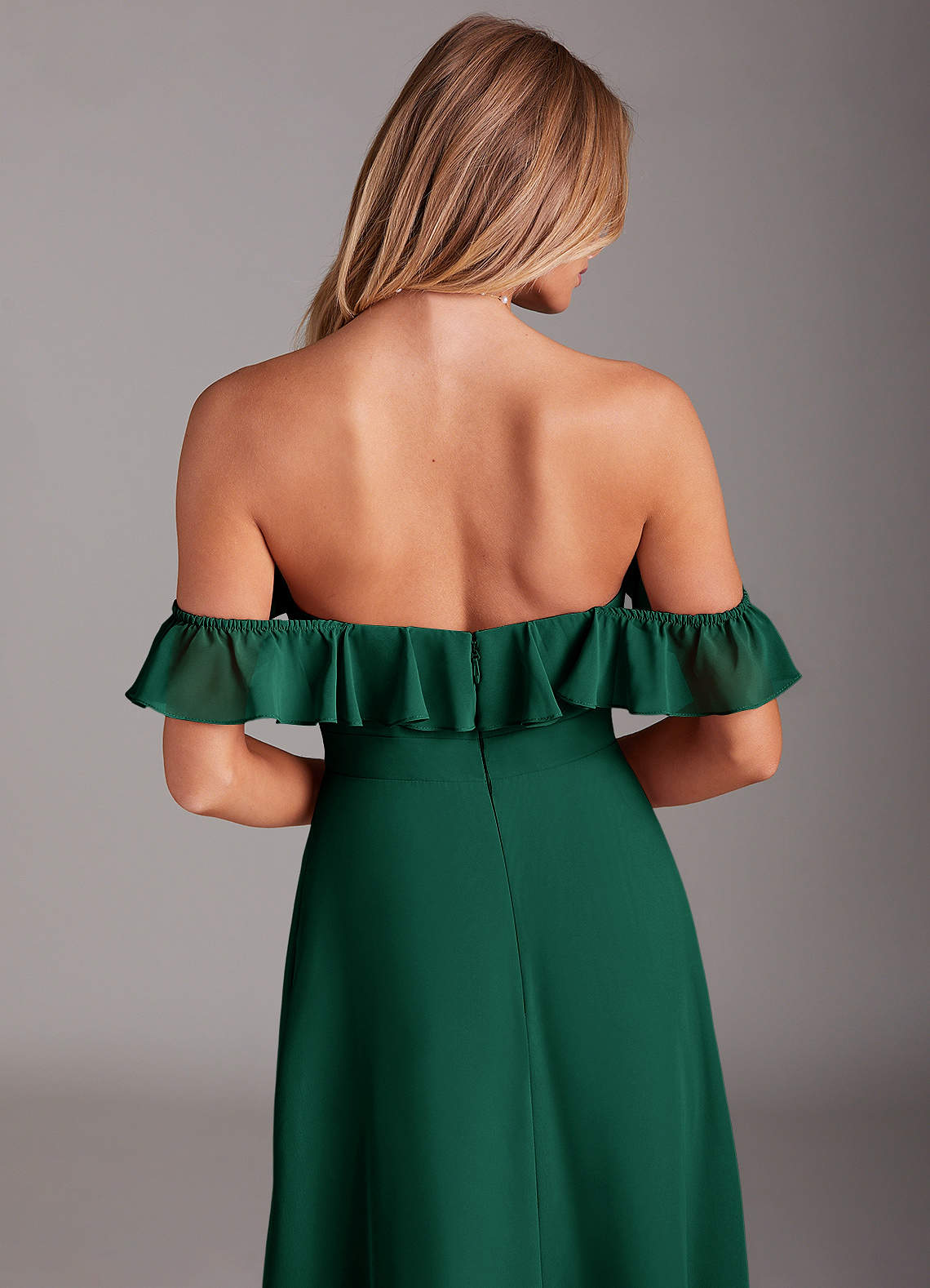 Azazie Lyra Bridesmaid Dresses Emerald A-Line Chiffon Convertible Dress image7