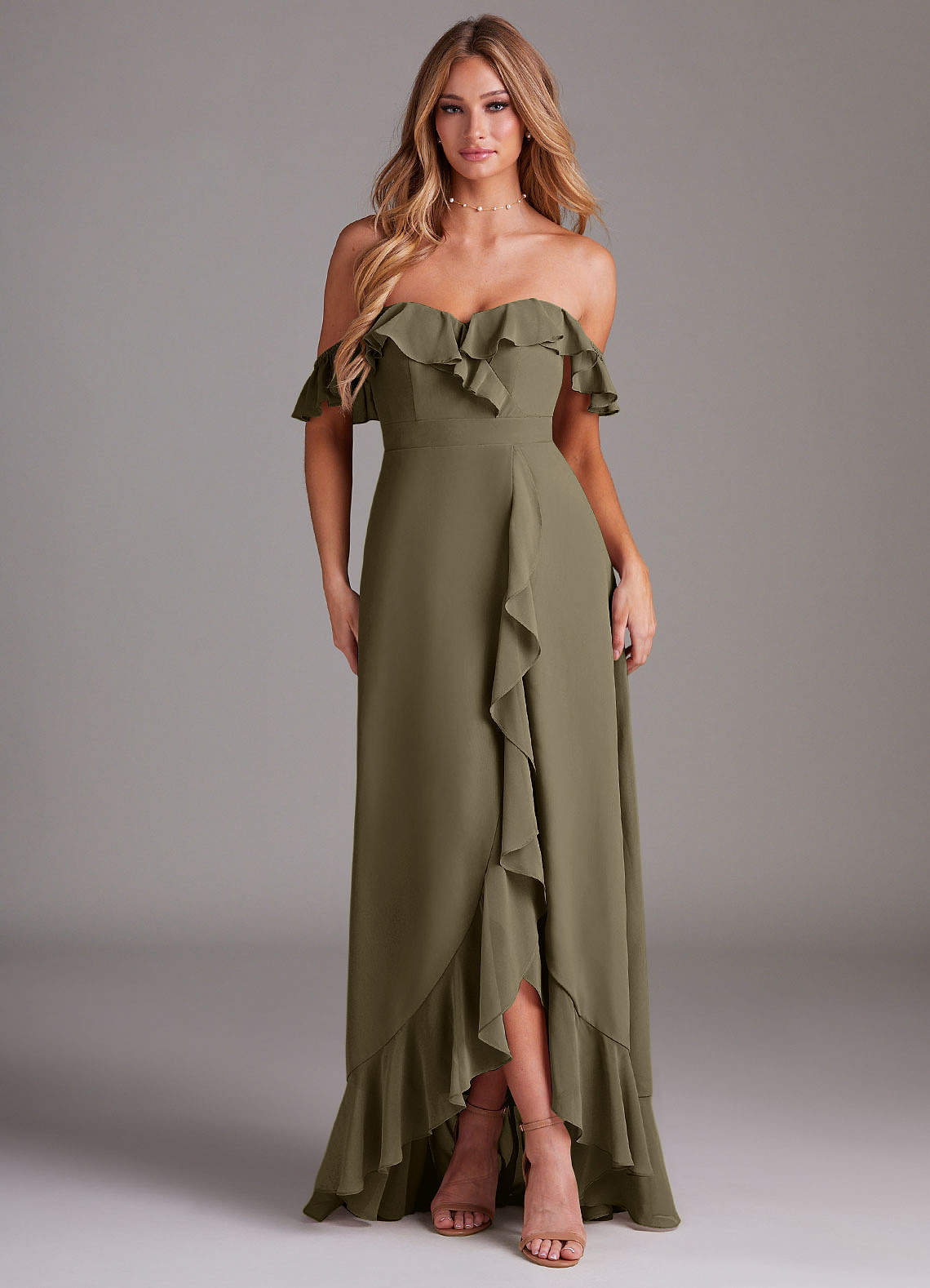 Azazie Lyra Bridesmaid Dresses Willow Green A-Line Chiffon Convertible Dress image1