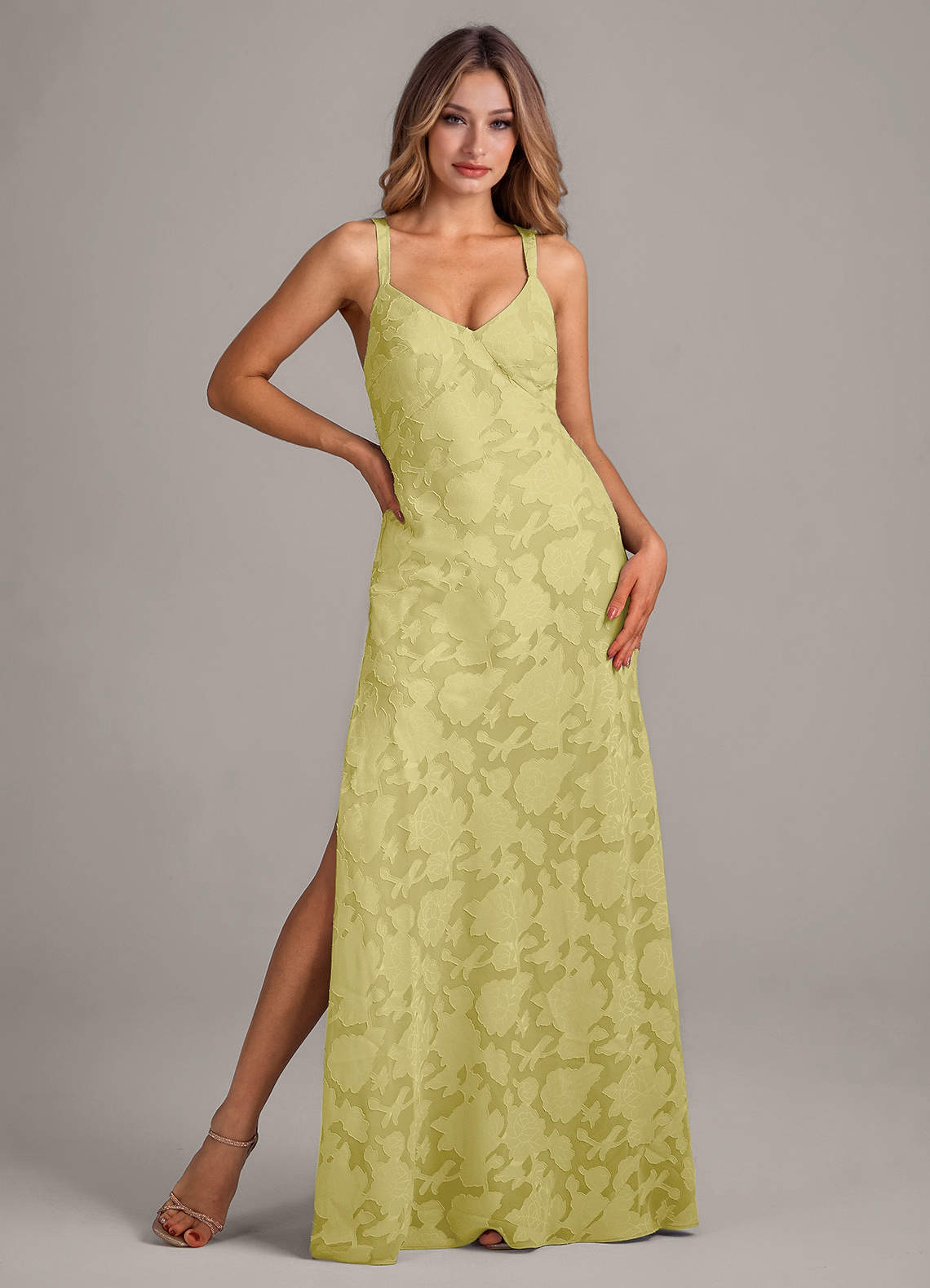 Azazie Aliza Bridesmaid Dresses Lemon Sorbet A-Line Floral Burnout Dress image1