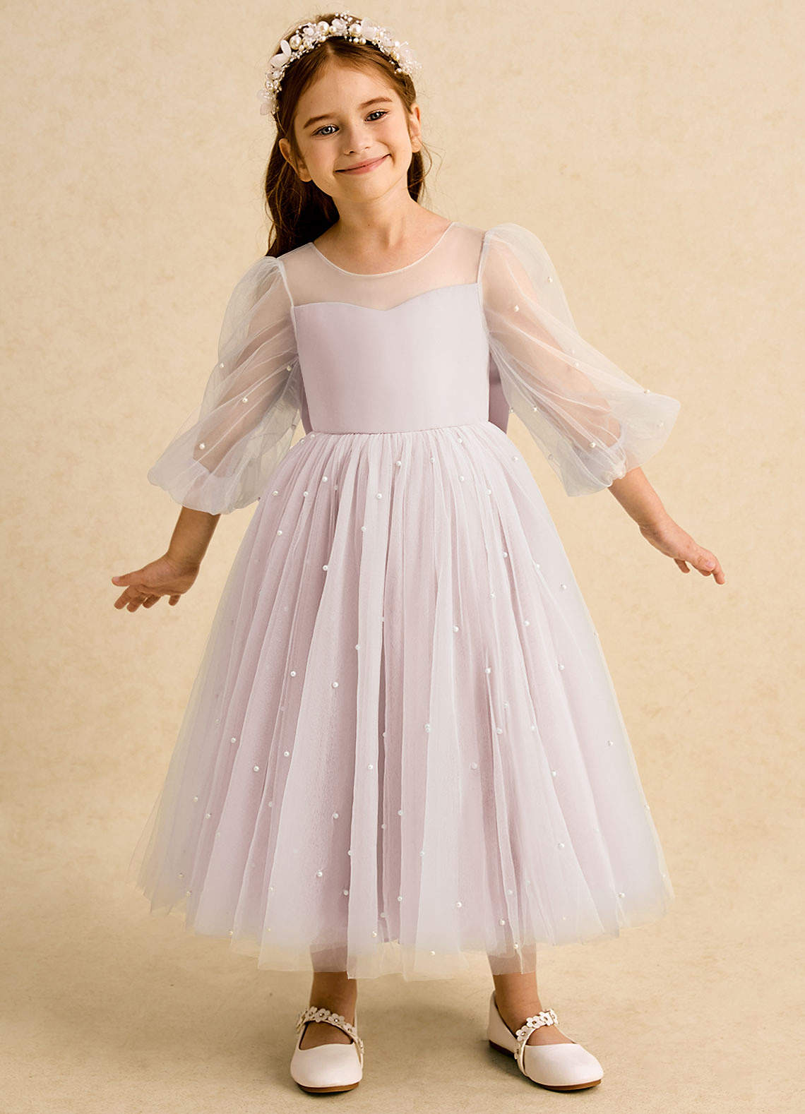 Azazie Trudy Flower Girl Dresses Blushing Pink Ball-Gown Sweetheart Neckline Tulle Dress image2
