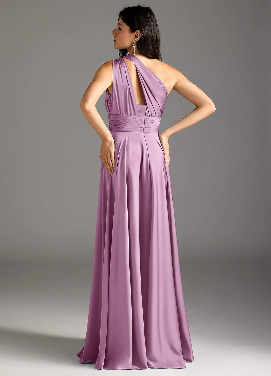 Azazie Charlize Bridesmaid Dresses Wisteria A-Line One Shoulder Stretch Satin Dress image5