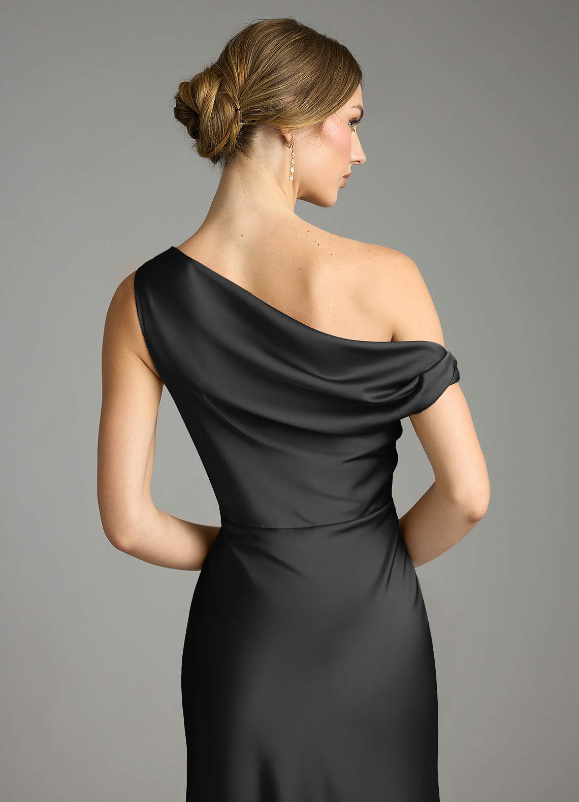 Azazie Emerson Bridesmaid Dresses Black Mermaid Off the Shoulder Stretch Satin Dress image6