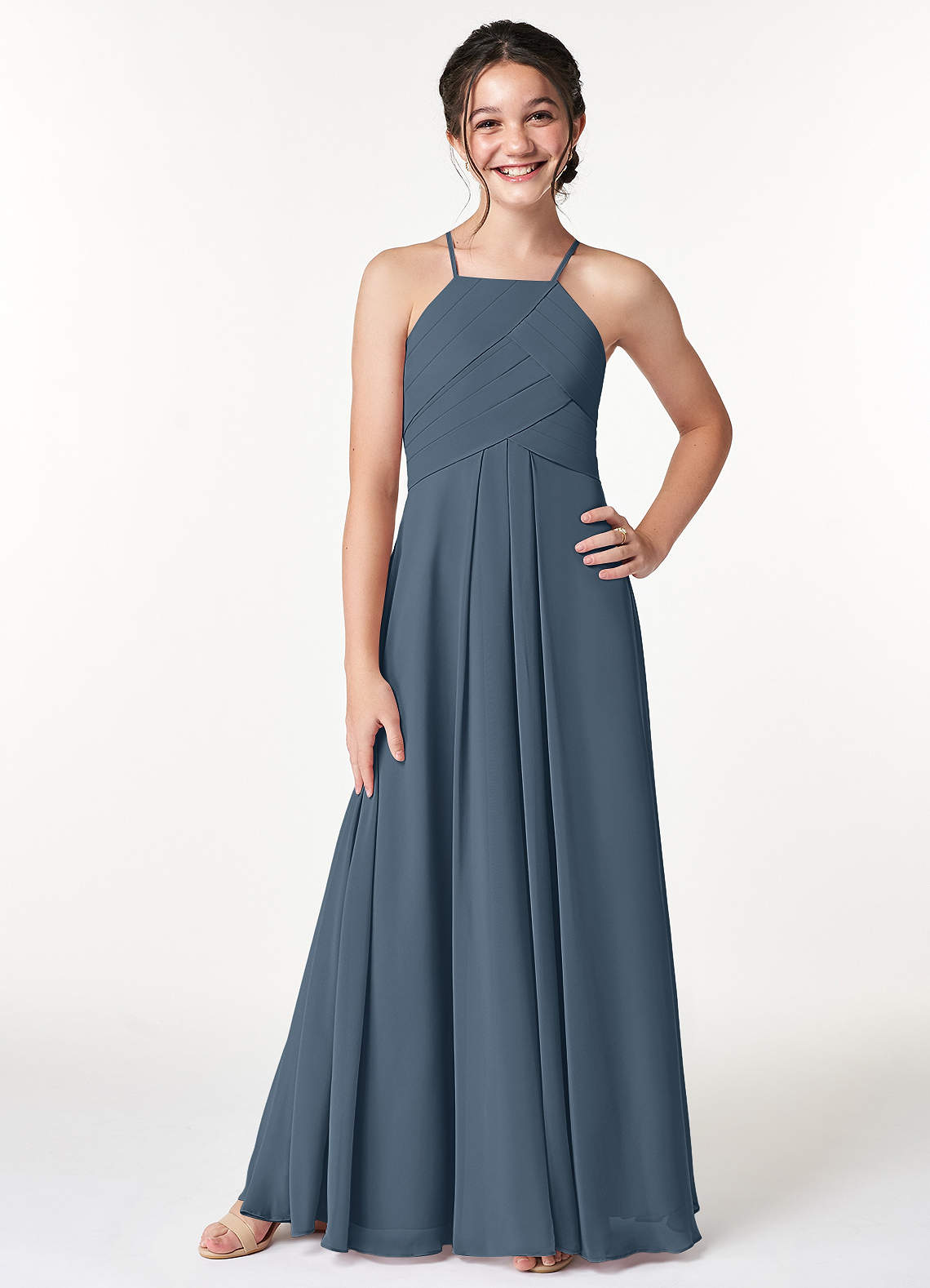 Azazie Ginger Junior Neptune A-Line Pleated Chiffon Dress image1