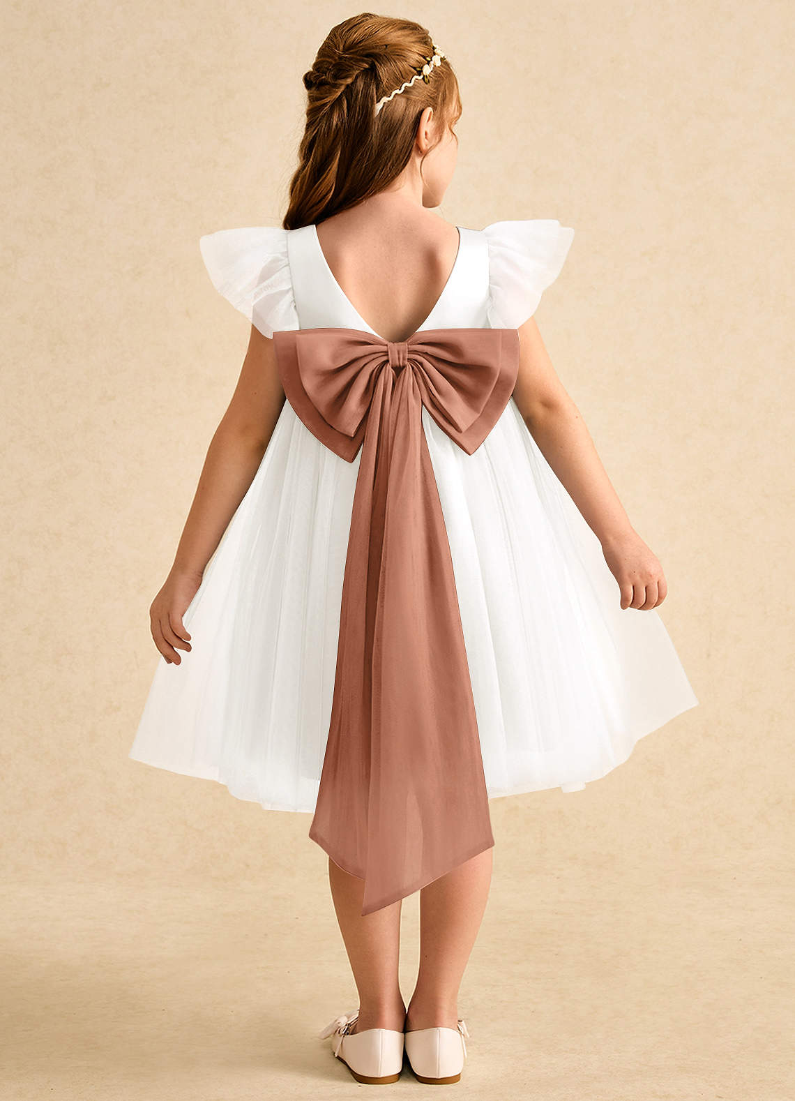 Azazie Munchkin Flower Girl Dresses Ivory Bronzer A-Line Bow Tulle Dress image1
