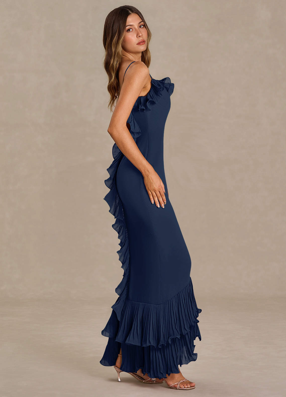 navy blue dress sandals Clarke Ruffled Maxi Dress main image 1