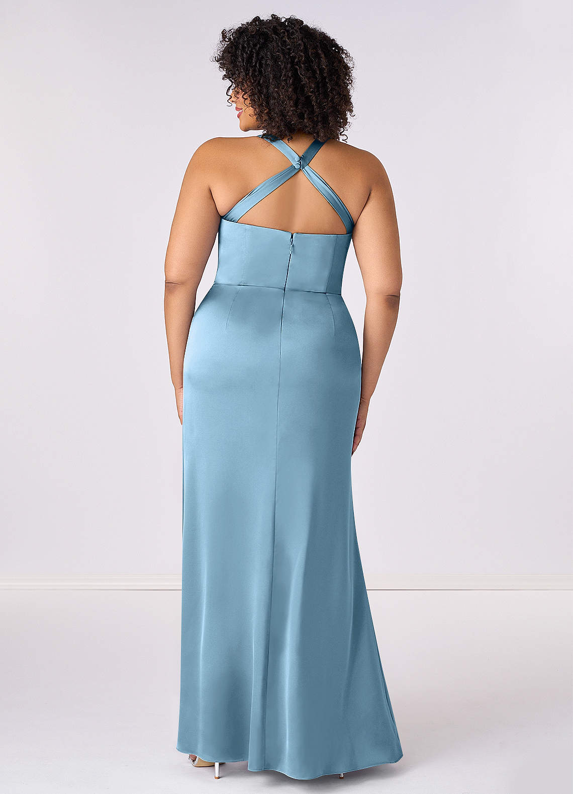 Barbie ♥ Azazie Bridesmaid Dresses Steel Blue Mermaid Pleated Stretch Satin Dress image6