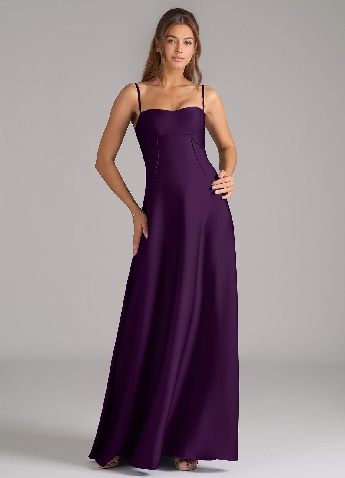 Azazie Valentine Bridesmaid Dresses Grape A-Line Corset Stretch Satin Dress image1