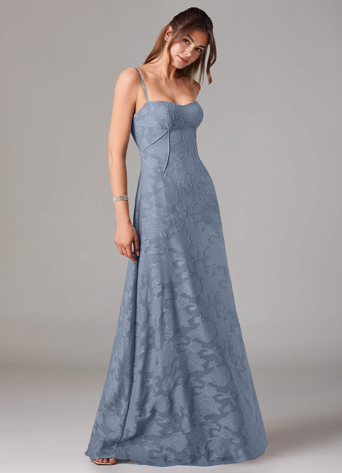 Azazie Valentine At-home Try On Dresses Agave A-Line Sweetheart Neckline Floral Burnout Dress image3