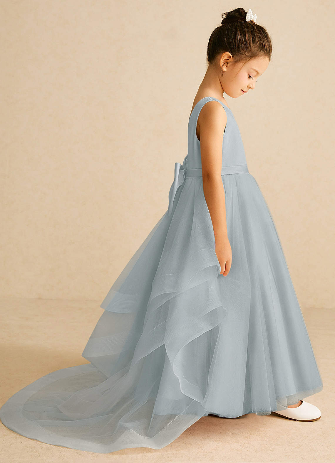 Azazie Pumpkin Flower Girl Dresses Dolphin Grey A-Line Convertible Tulle Dress image2