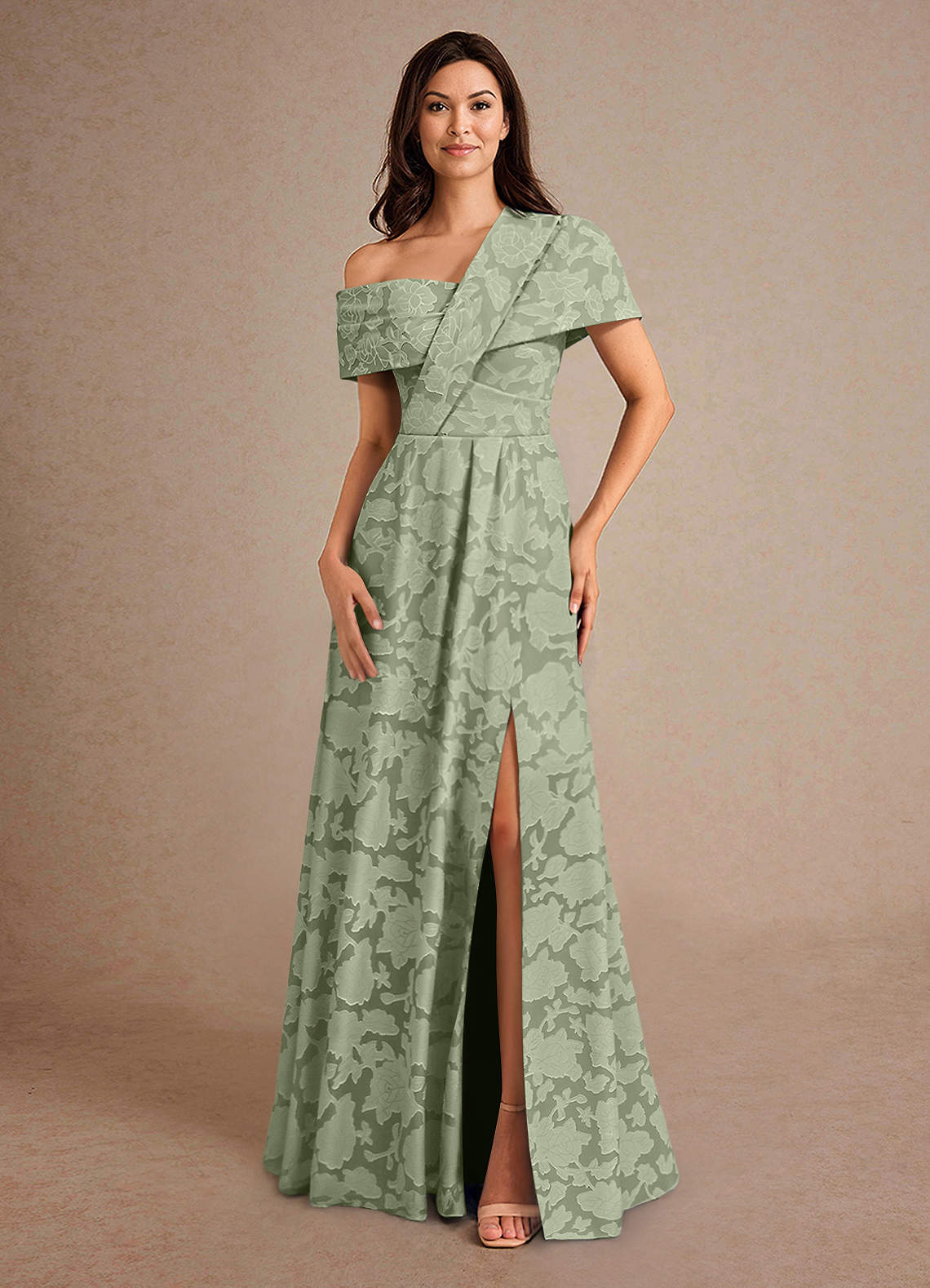 Azazie Milton Mother of the Bride Dresses Agave A-Line Pleated Floral Burnout Dress image3