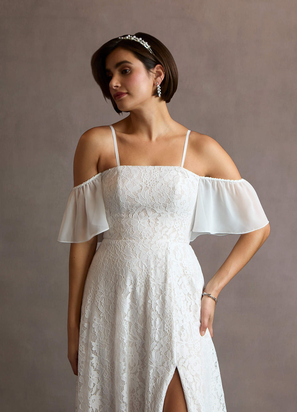chinese dress ladies Midsummer Lace Bodice Off-Shoulder Ankle Gown  Cream