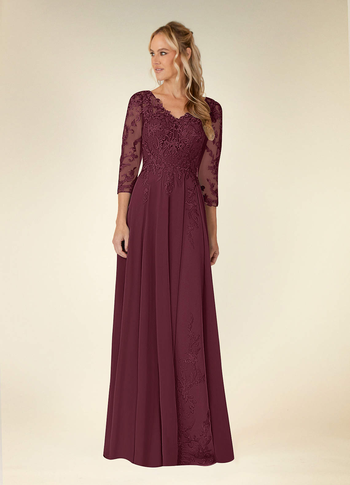 Azazie Noella Mother of the Bride Dresses Cabernet A-Line V-Neck Lace Chiffon Dress image1