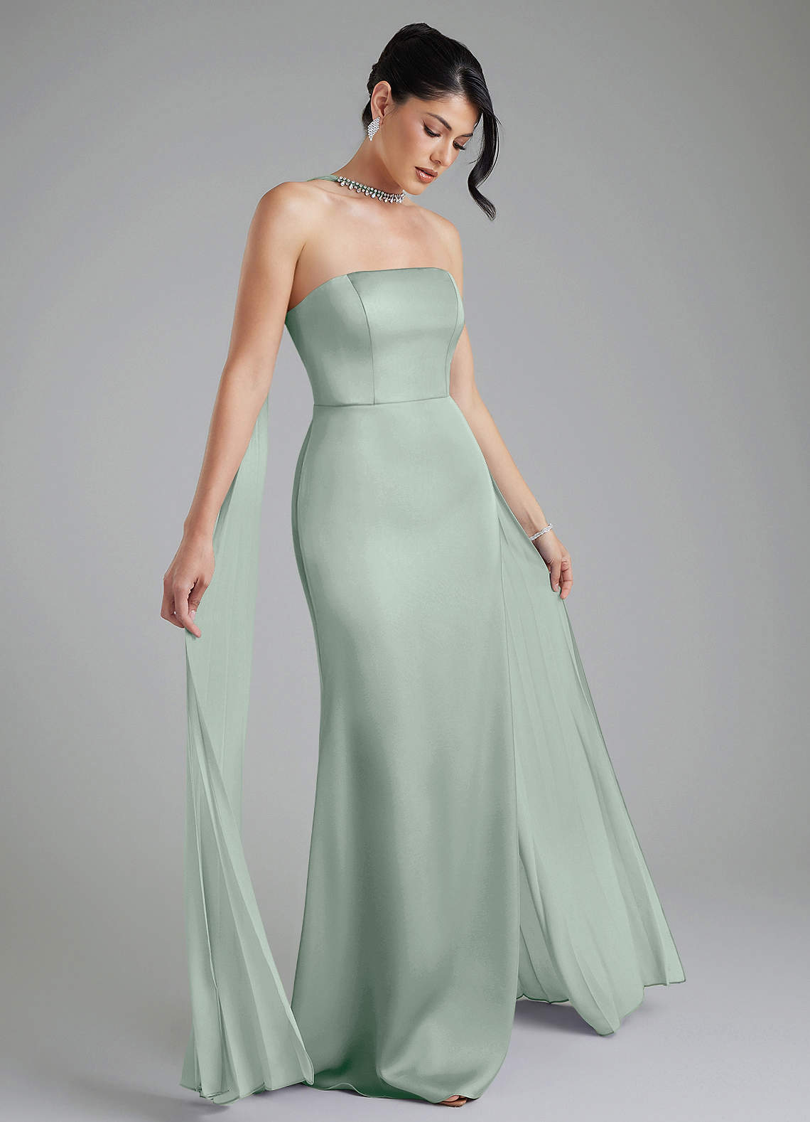 Azazie Tyler Ready to Ship Agave Stretch Satin Bridesmaid Dresses