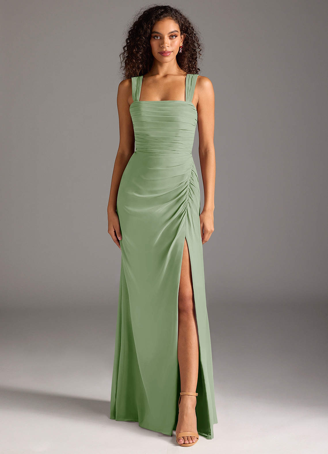 Azazie Jesaphine Bridesmaid Dresses Dusty Sage Sheath Bow Chiffon Dress image4