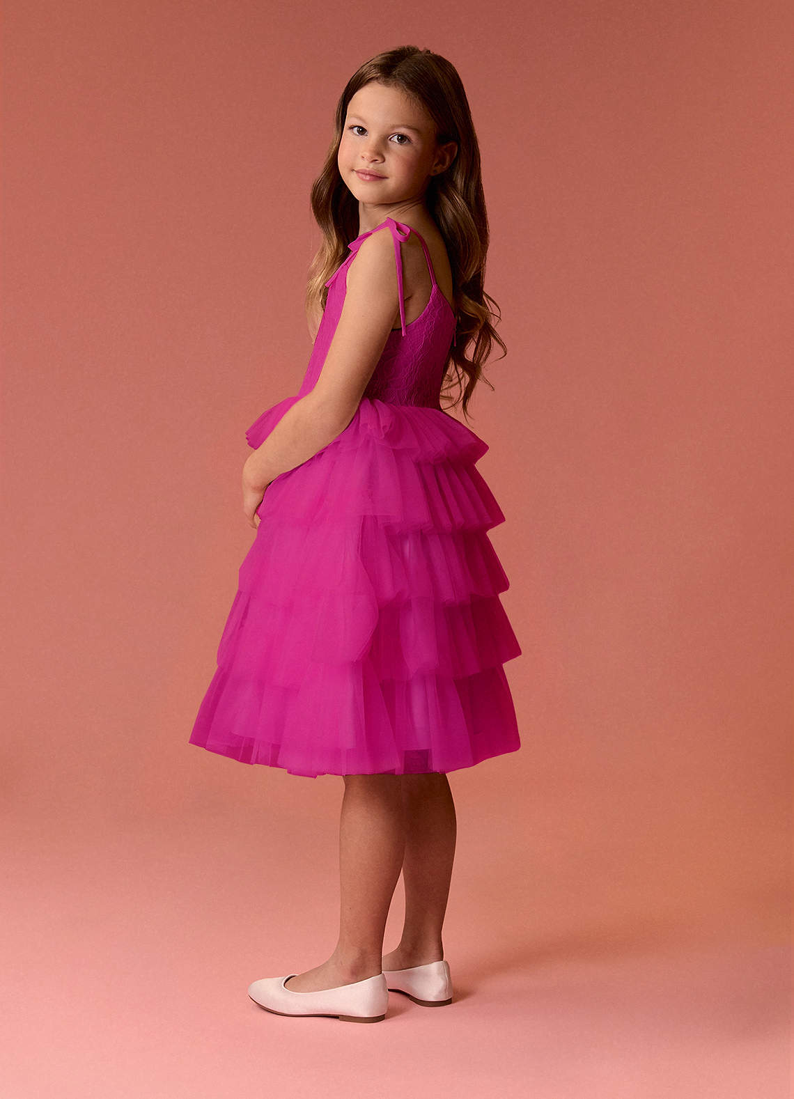 Barbie ♥ Azazie Flower Girl Dresses Fuchsia A-Line Spaghetti Strap Tulle Dress image6