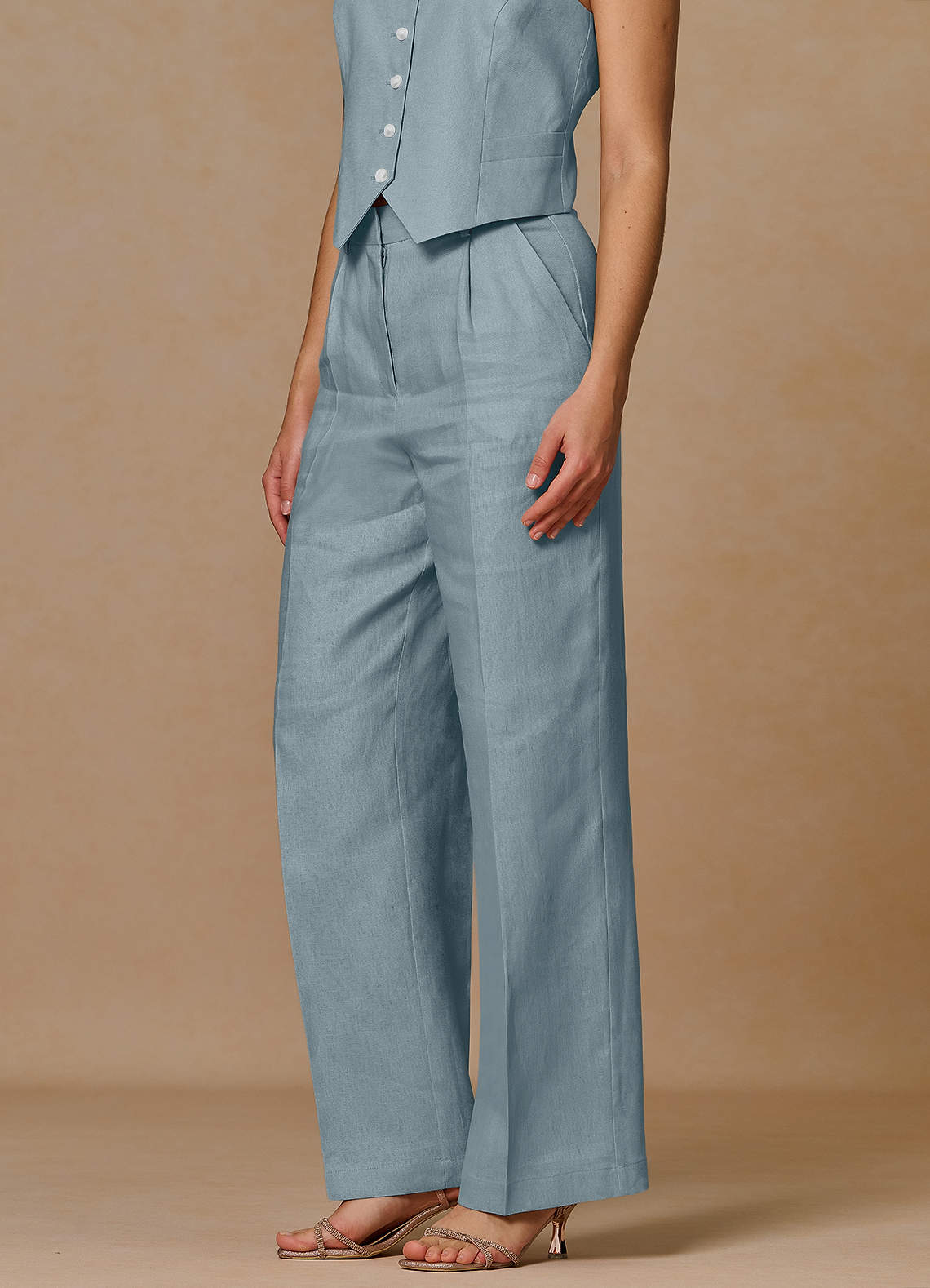 front Belicia Dusty Blue 100% Linen Pants