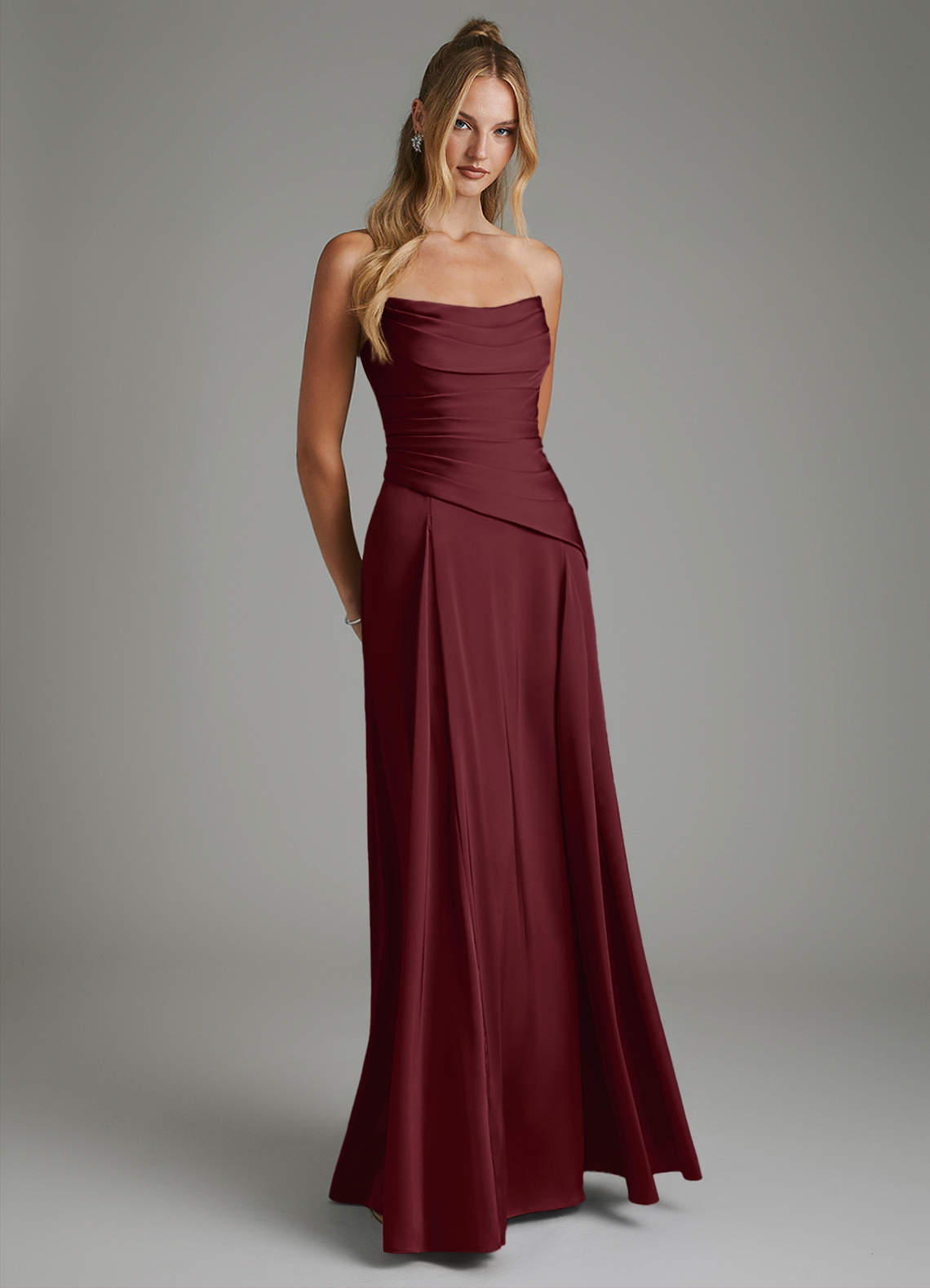 Azazie Gabriela Bridesmaid Dresses Cabernet A-Line Corset Stretch Satin Dress image7