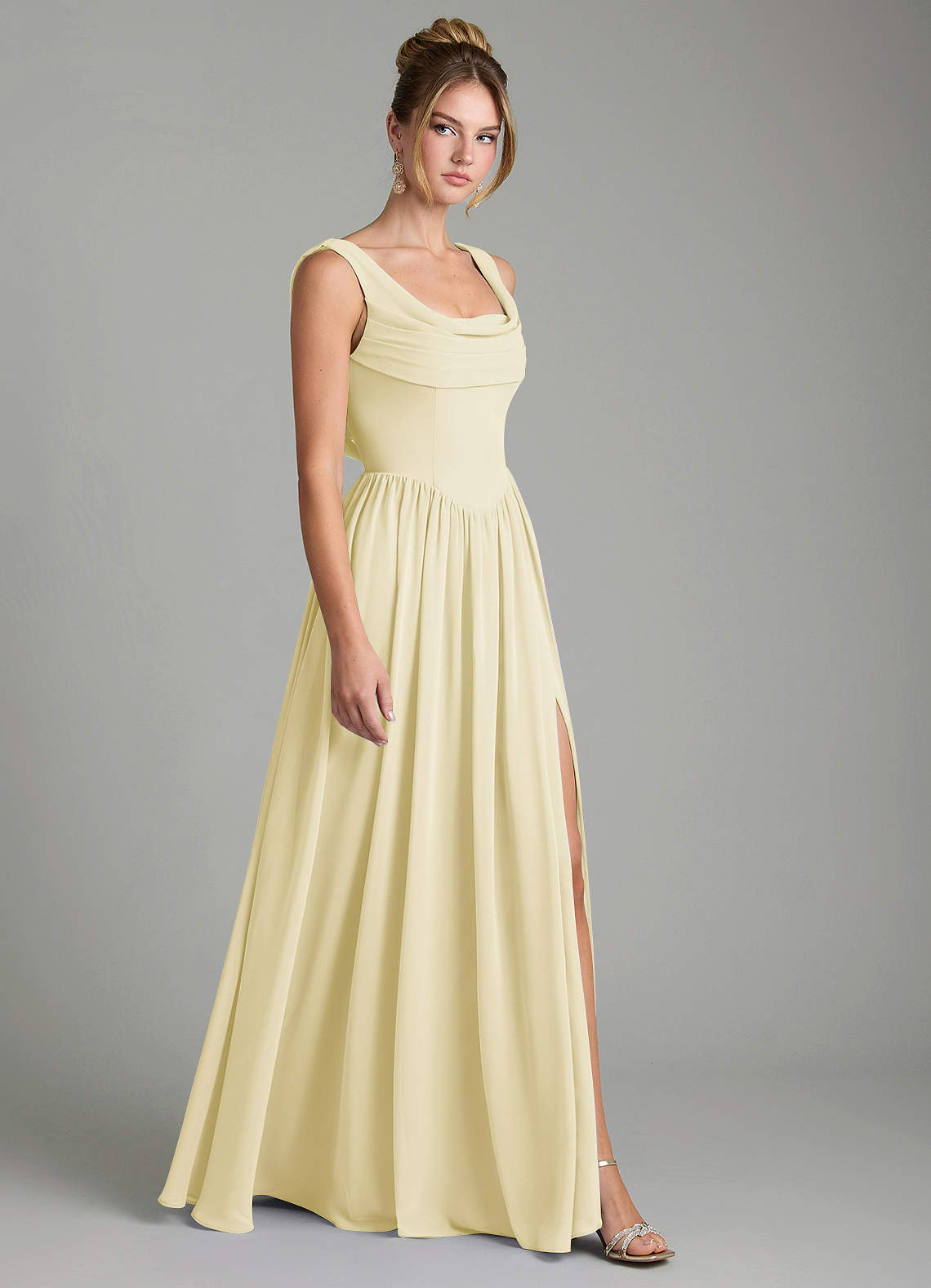 Azazie Novi Brautjungfernkleider Eine Linie Plissee Chiffon Kleid Zitronensorbet image2