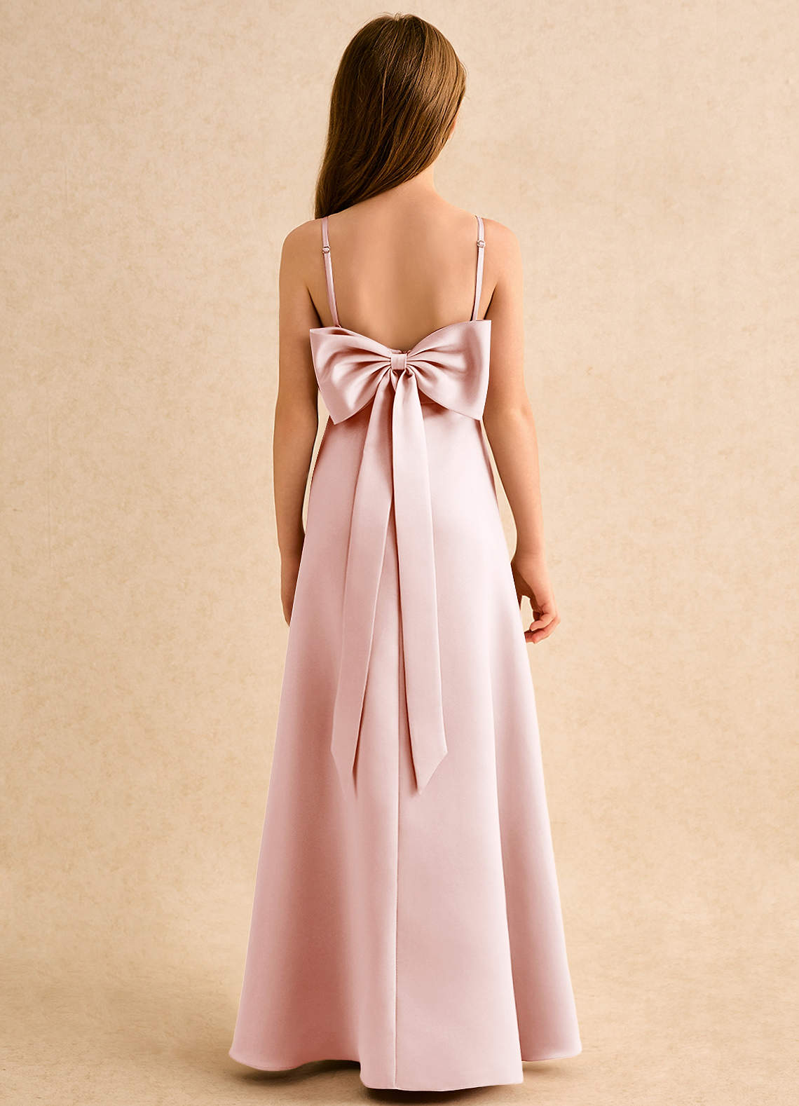 Azazie Joella Girls Formal Kukkatyttöjen mekot A-linja Pliseerattu Matta satiini Lattian pituus Pukeutua image3