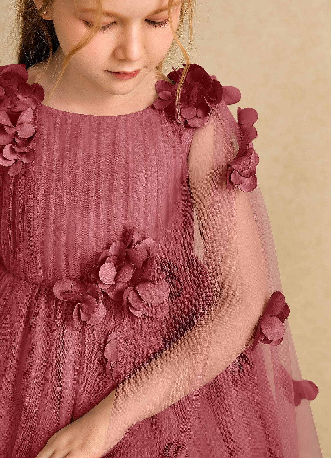 Azazie Staria Vestidos de florista Vestido Rosa Antiga de Tule de Vestido de baile com Franzido image9
