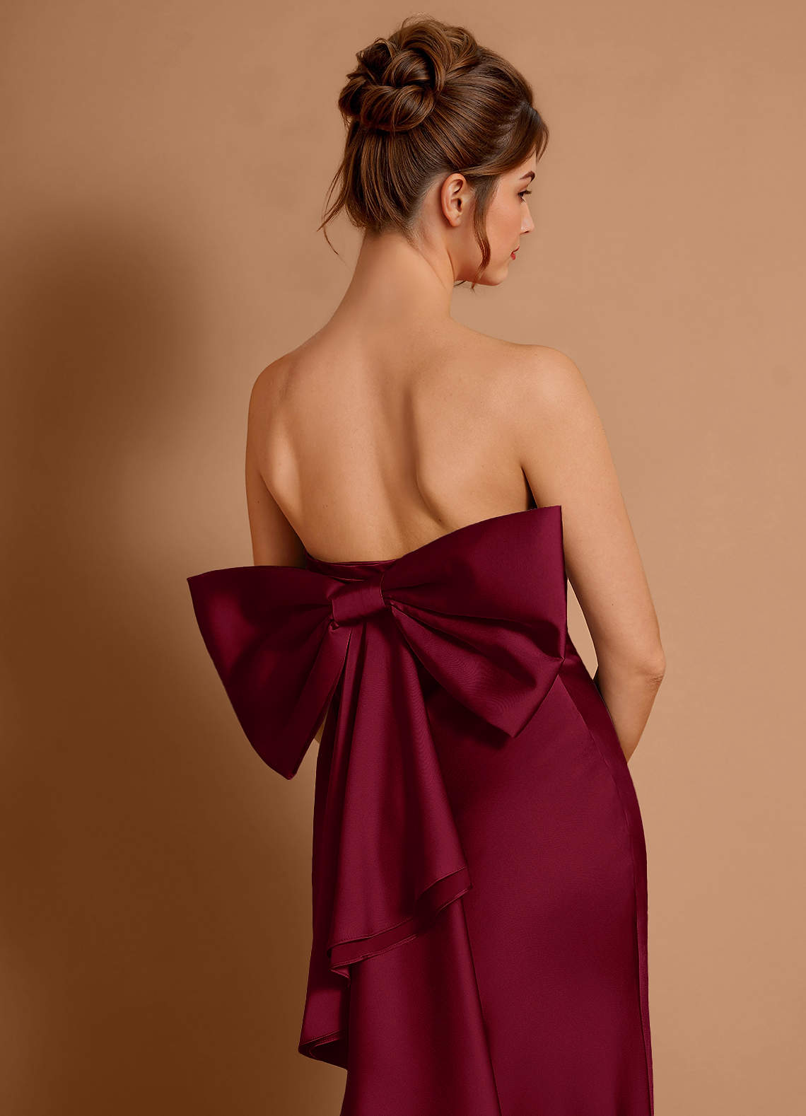 Azazie Merlot Bows Strapless Mermaid Evening Dress / Gown