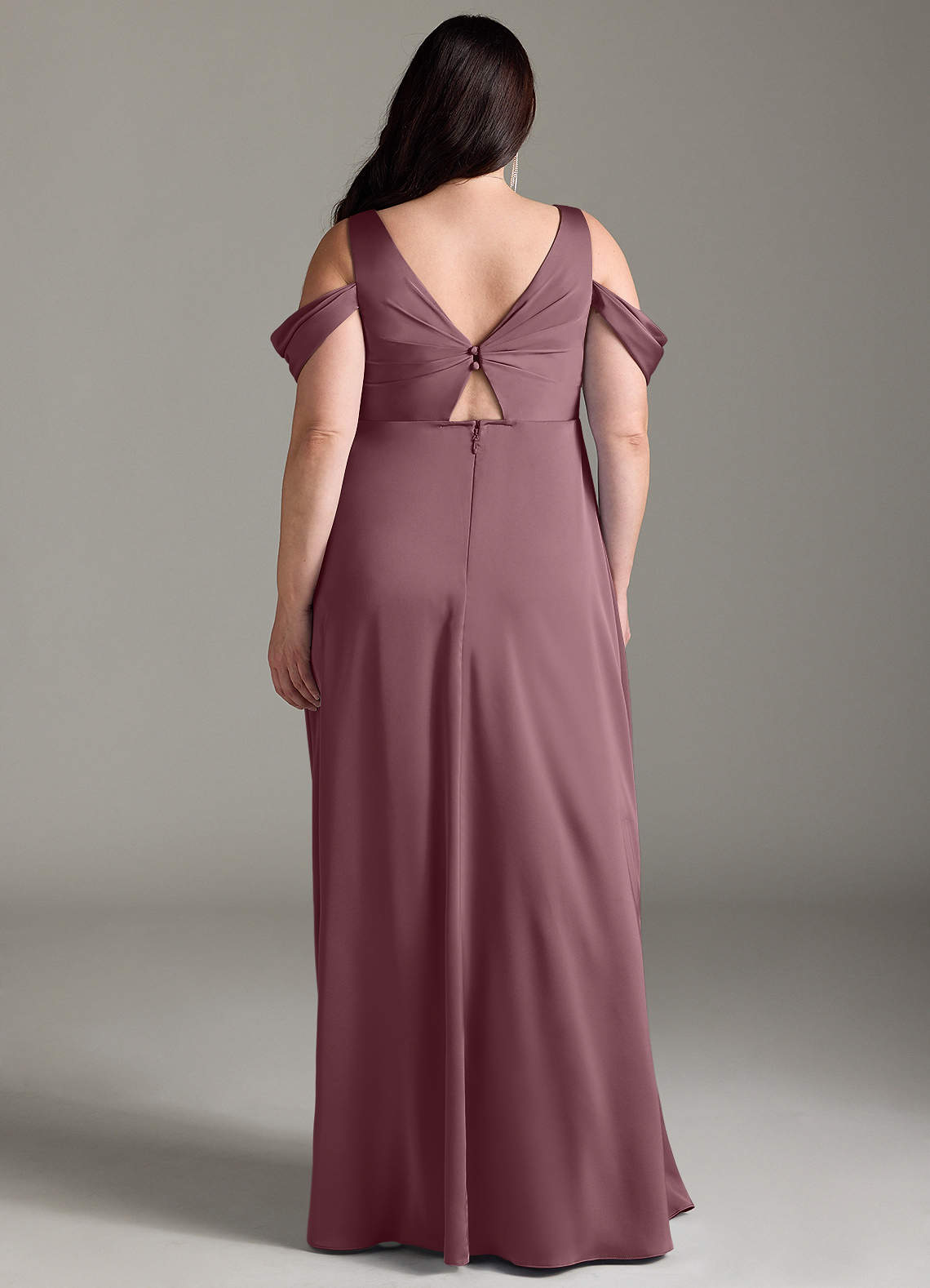 Azazie Rhea At-home Try On Dresses A-Line Off-The-Shouler Pleated Stretch Satin Floor-Length Dress image7