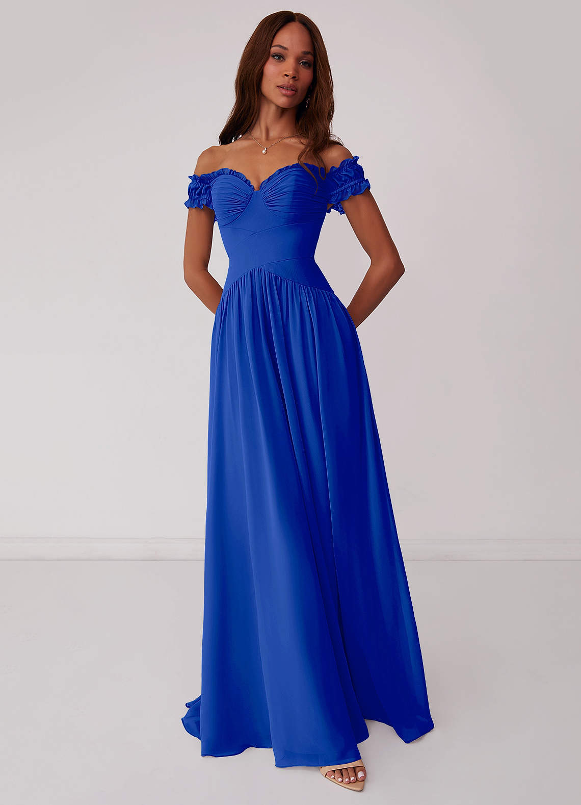 Barbie ♥ Azazie Bridesmaid Dresses Royal Blue A-Line Off the Shoulder Chiffon Convertible Dress image1