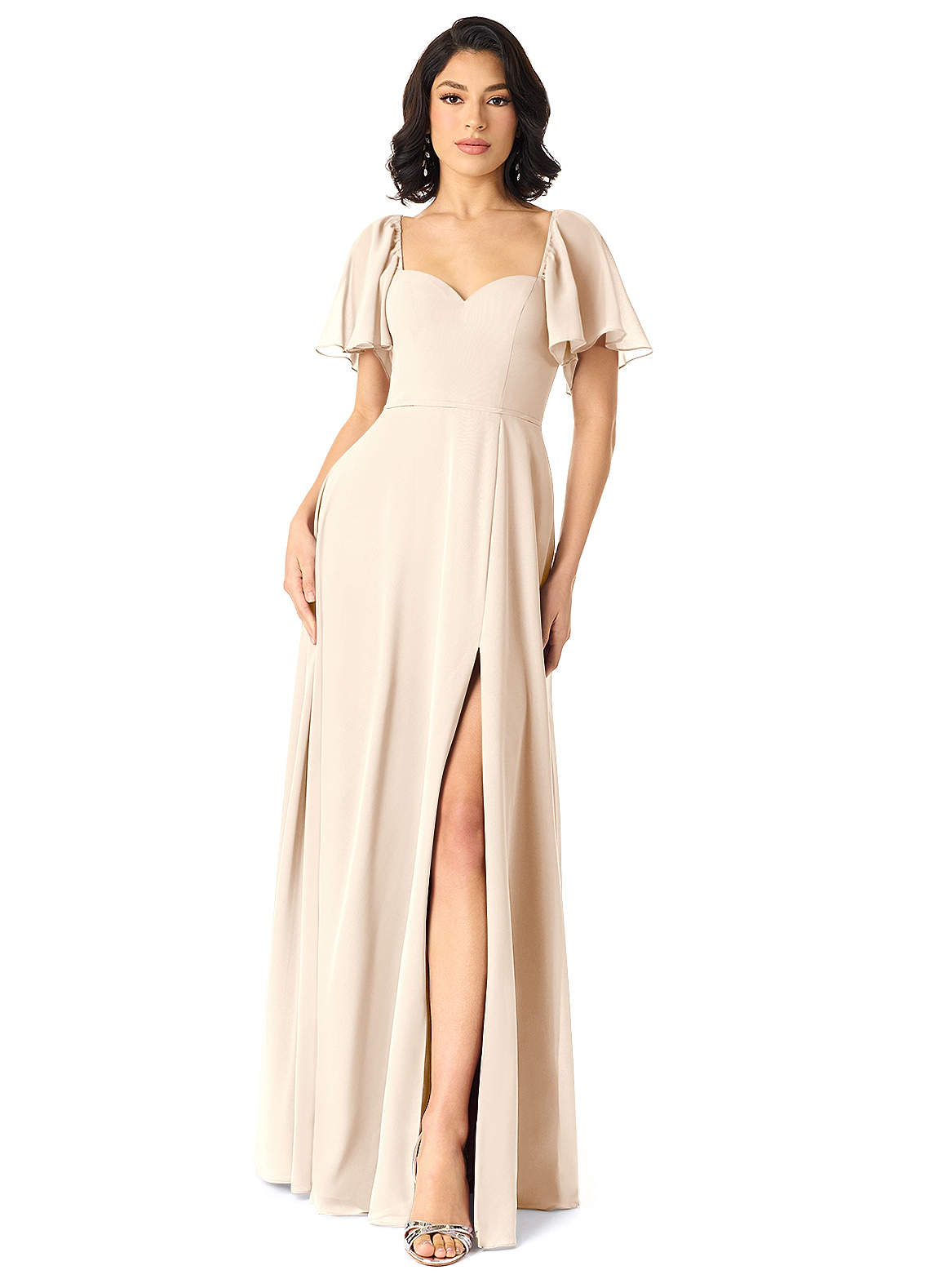Azazie Chloe Bridesmaid Dresses White Alabaster A-Line Sweetheart Neckline Chiffon Dress image1