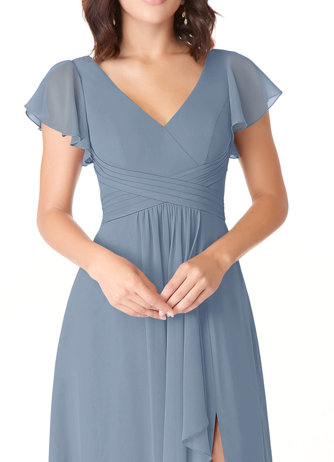 Azazie Omari Bridesmaid Dresses Dusty Blue A-Line Chiffon Dress image4