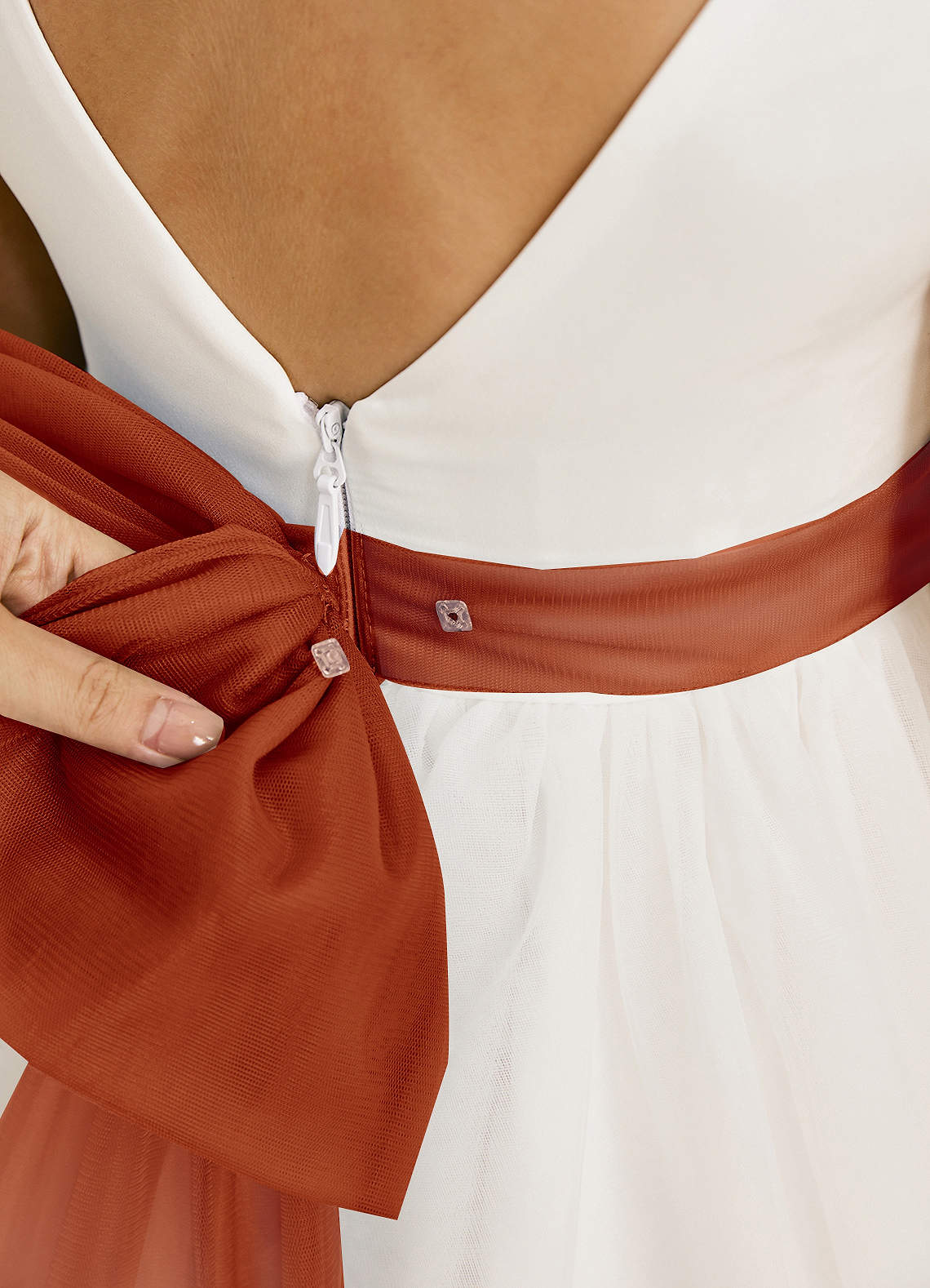 Azazie Kavi Flower Girl Dresses Ivory Paprika A-Line Bow Matte Satin Dress image5