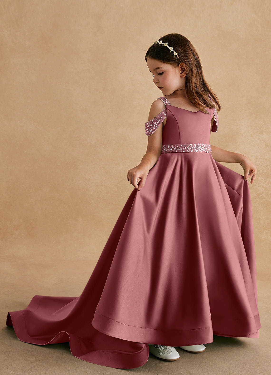 Azazie Jodi Flower Girl Dresses Amethyst A-Line Matte Satin Dress image1