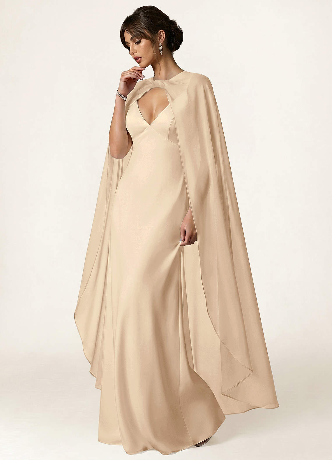 front Azazie Knot-Front Chiffon Long Cape
