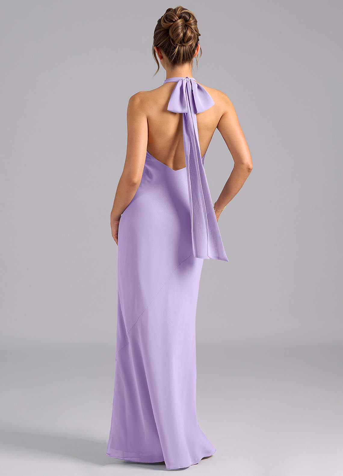 Azazie Velli Bridesmaid Dresses Lilac Mermaid High Neck Chiffon Dress image1