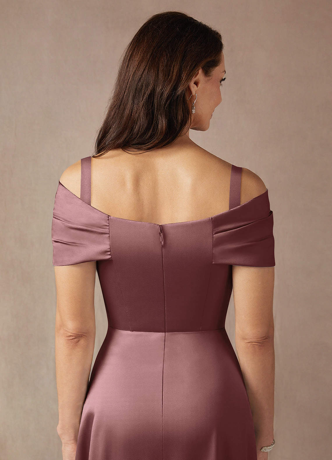 Azazie Amelia Vintage Mauve A-Line Off the Shoulder Stretch Satin Dress | Azazie Azazie Amelia Vintage Mauve A-Line Off the Shoulder Stretch Satin Dress | Azazie