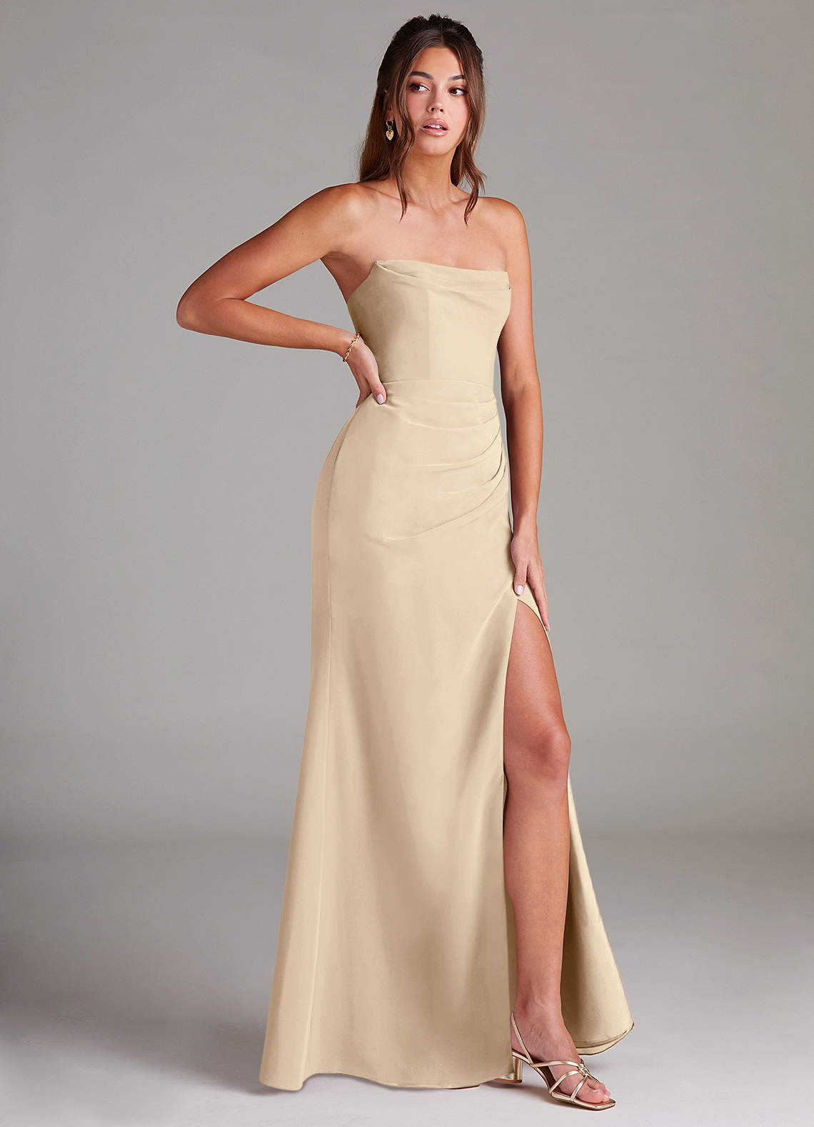 Azazie Leonis Bridesmaid Dresses Champagne Sheath Strapless Chiffon Convertible Dress image7