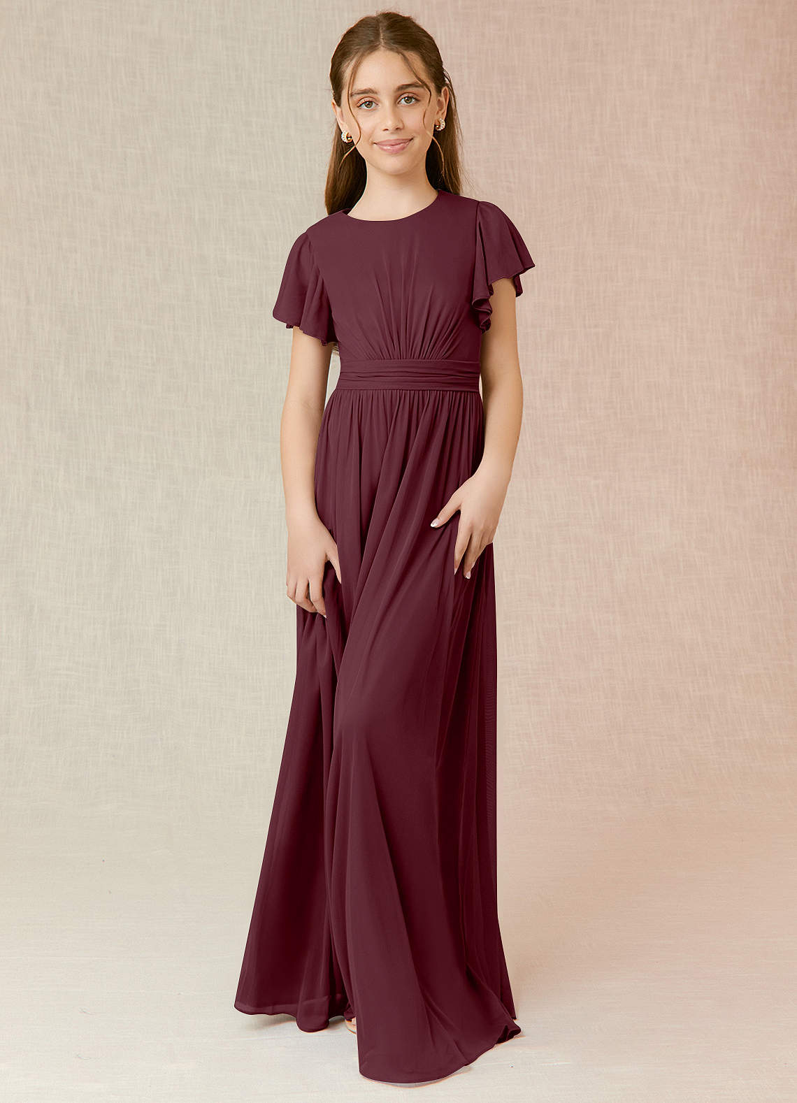 Azazie Mosley Junior A-Linie Gestreift Gittergewebe Kleid Cabernetrot image1