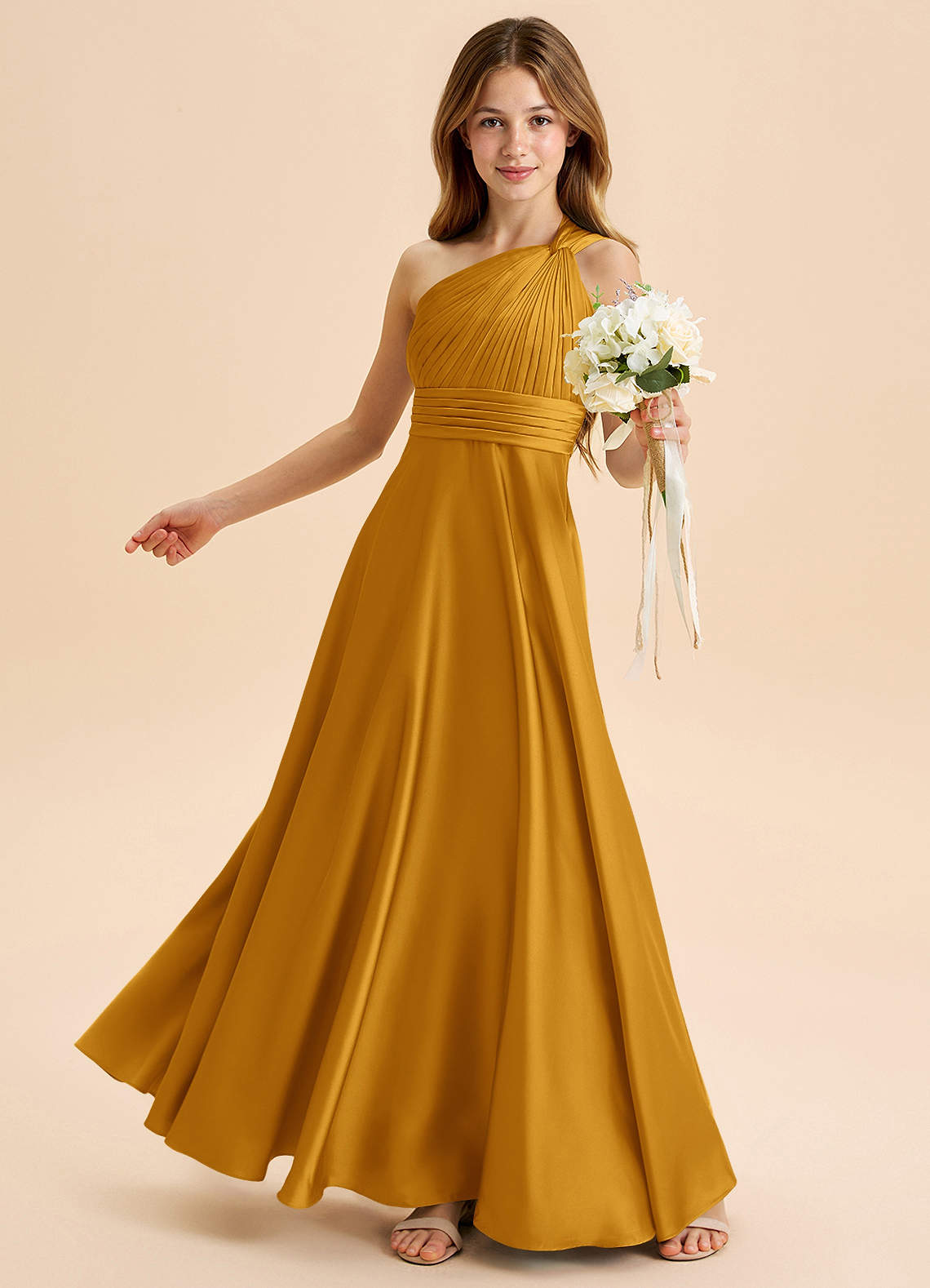 Azazie Charlize Junior Klä av A-Line i Stretch Satin Plisserad image3