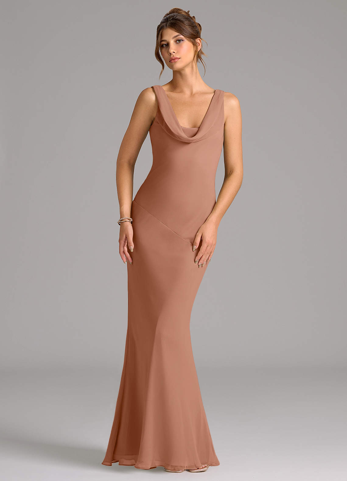 Azazie Rylina Brautjungfernkleider Meerjungfrau-Linie Plissee Chiffon Kleid Bronzer image1