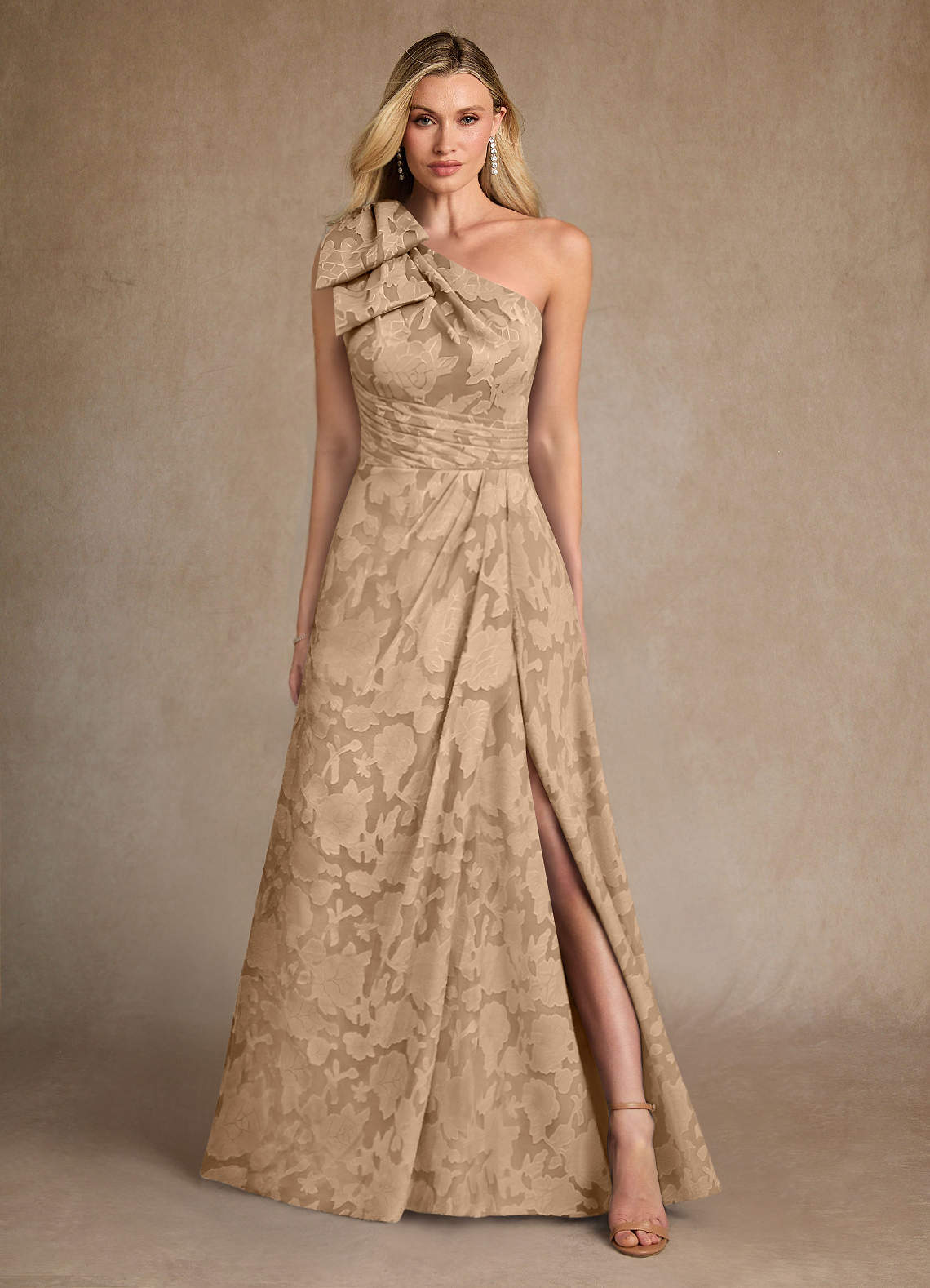 Azazie Easton Mother of the Bride Dresses Champagne Ball-Gown One Shoulder Floral Burnout Dress image1