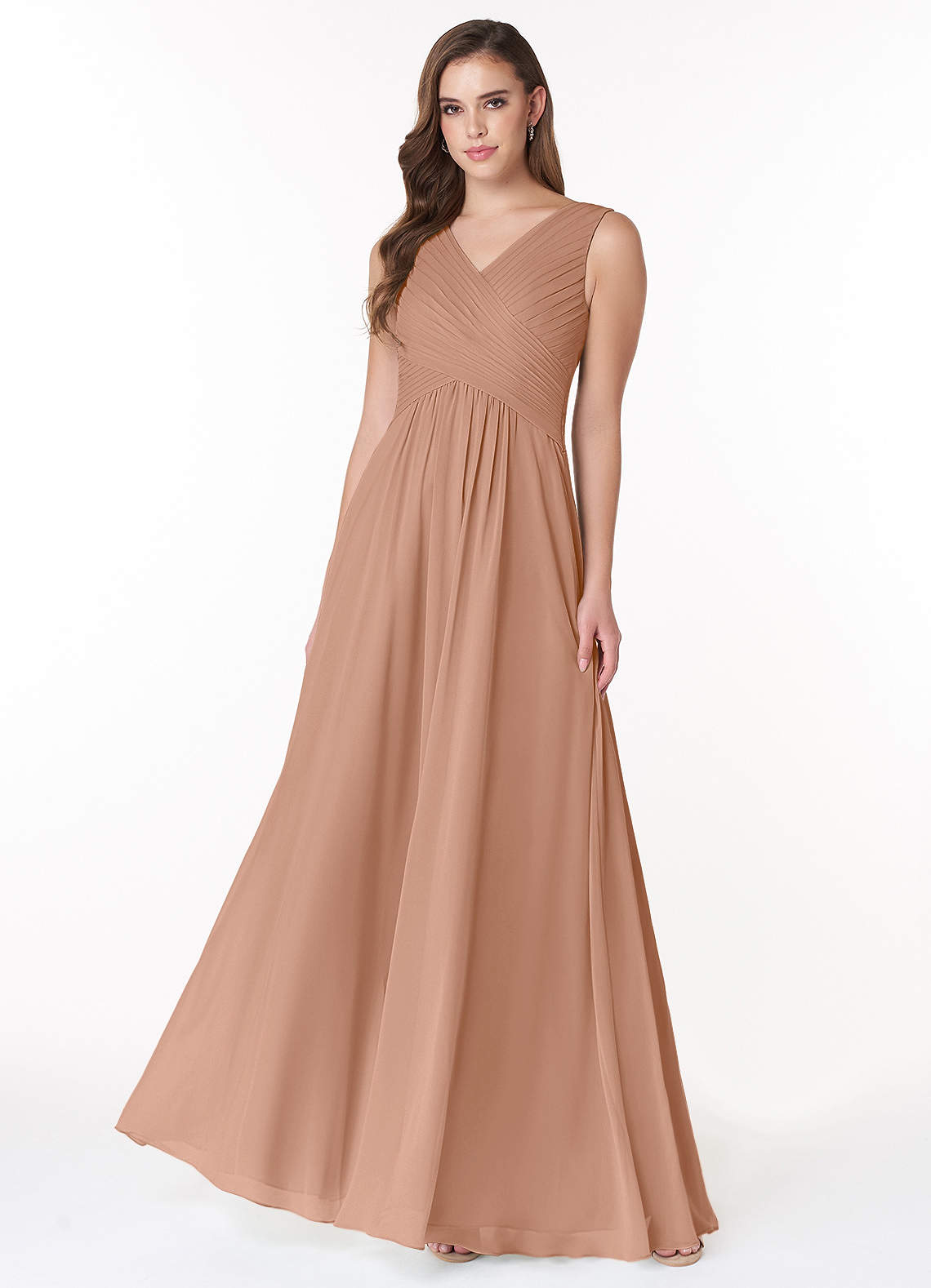 Azazie Flora Robes de demoiselle d'honneur Robe Trapèze en Mousseline de soie Plissée Champagne Rosé image1