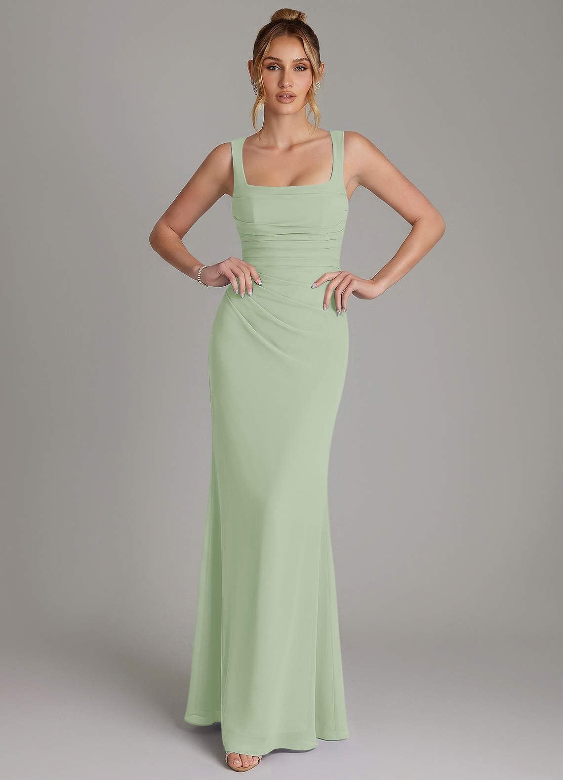 Azazie Agustina Bridesmaid Dresses Dusty Sage Mermaid Corset Chiffon Dress image2